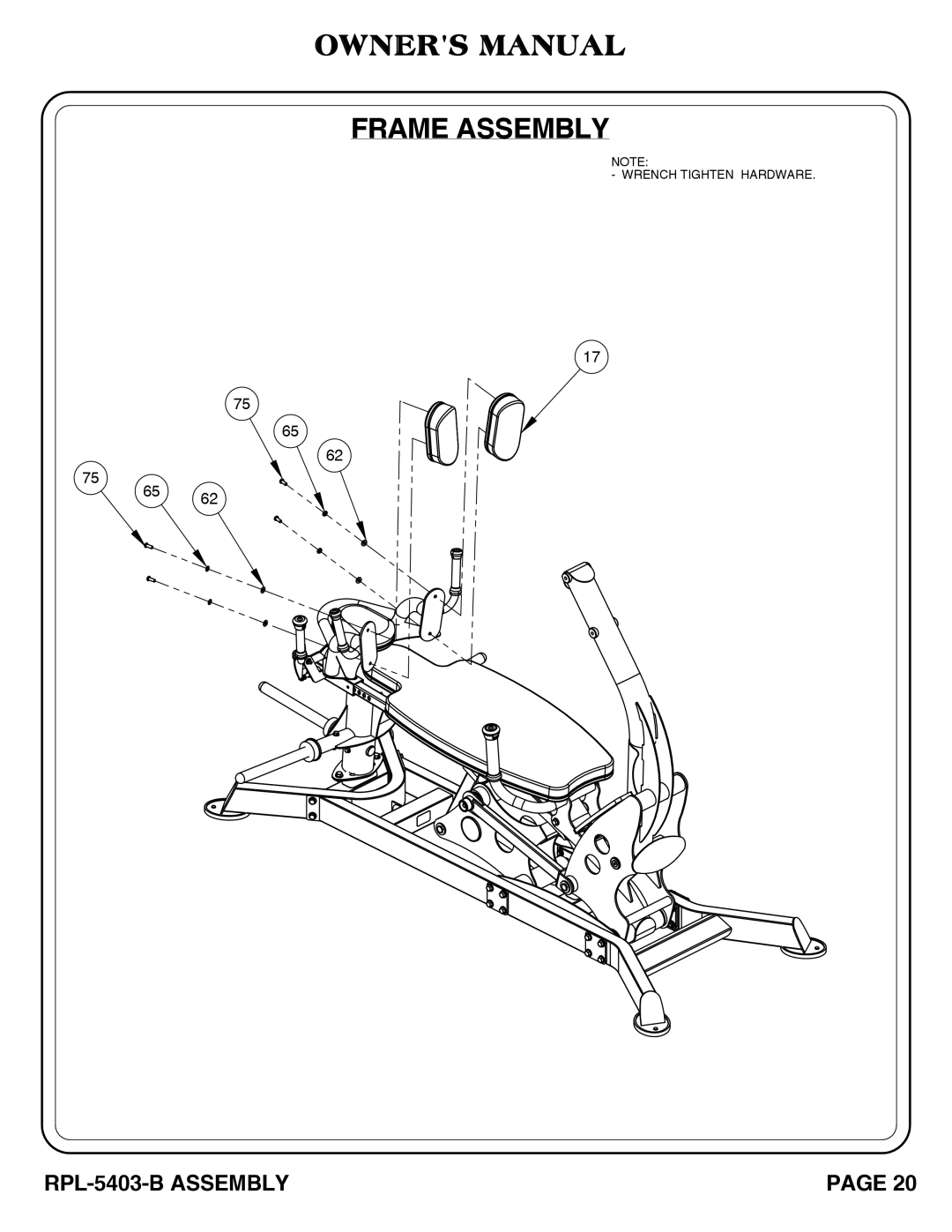 Hoist Fitness RPL-5406-B owner manual Frame Assembly 