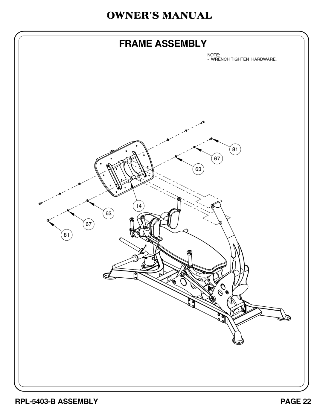 Hoist Fitness RPL-5406-B owner manual Frame Assembly 