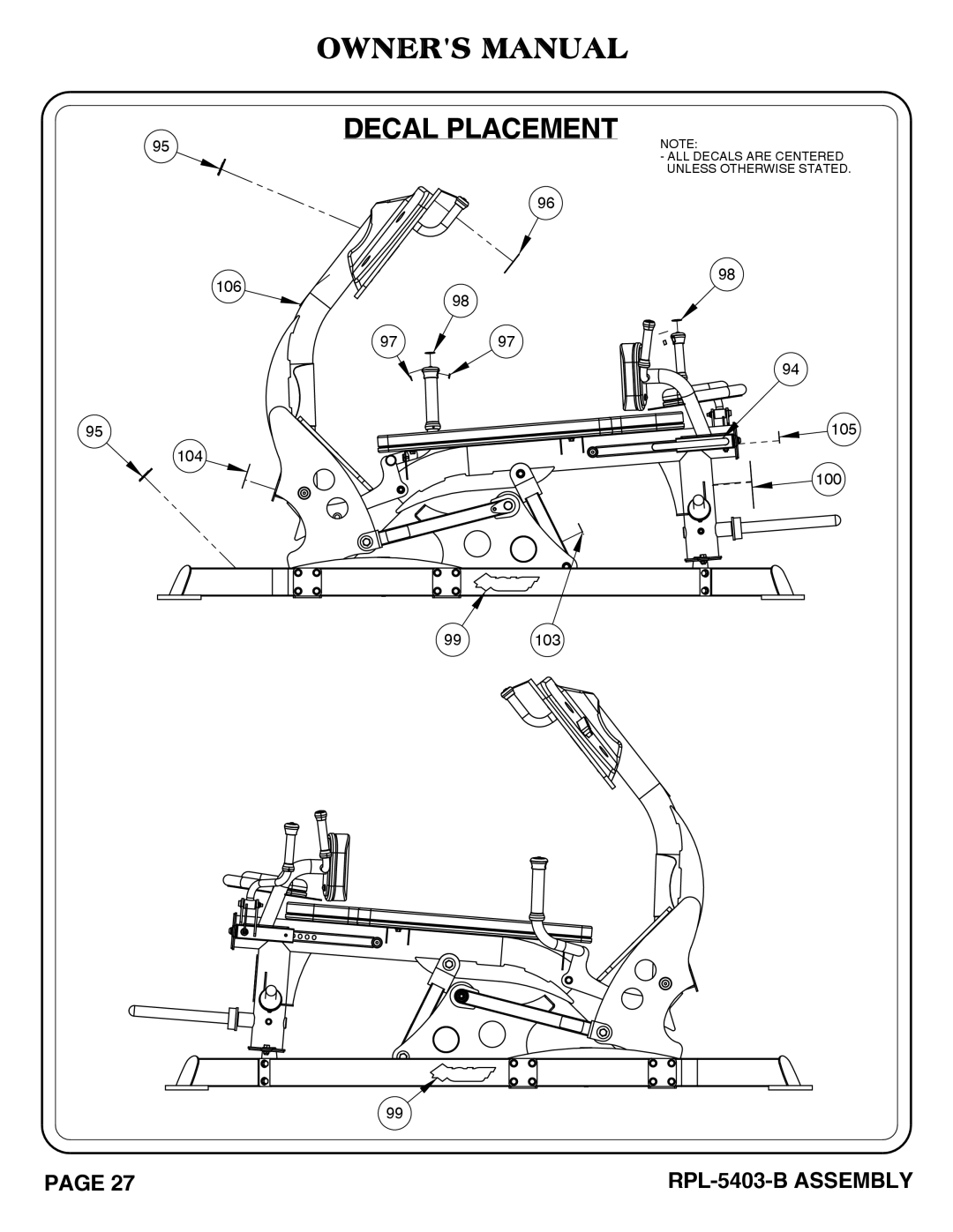 Hoist Fitness RPL-5406-B owner manual 106 105 104 100 