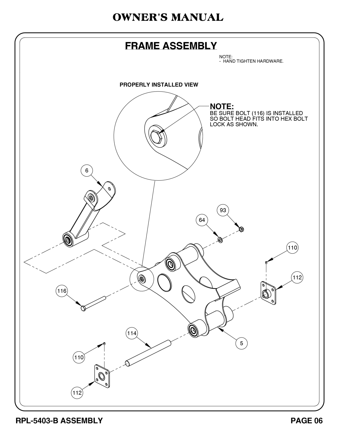 Hoist Fitness RPL-5406-B owner manual Properly Installed View 