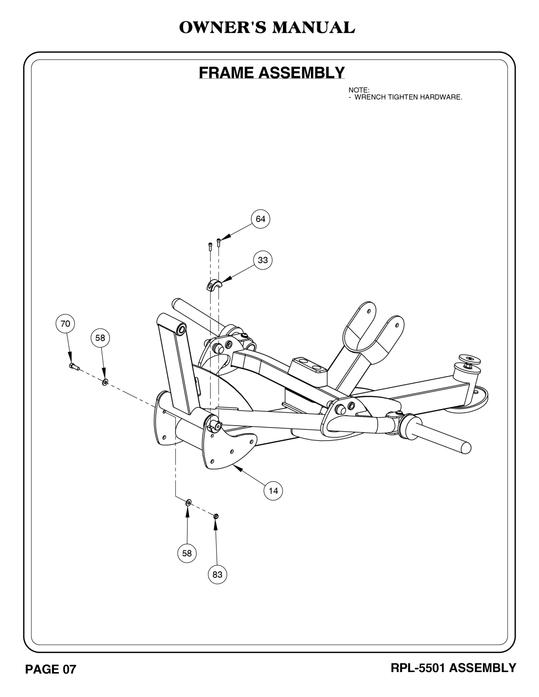 Hoist Fitness RPL-5501 owner manual Frame Assembly 