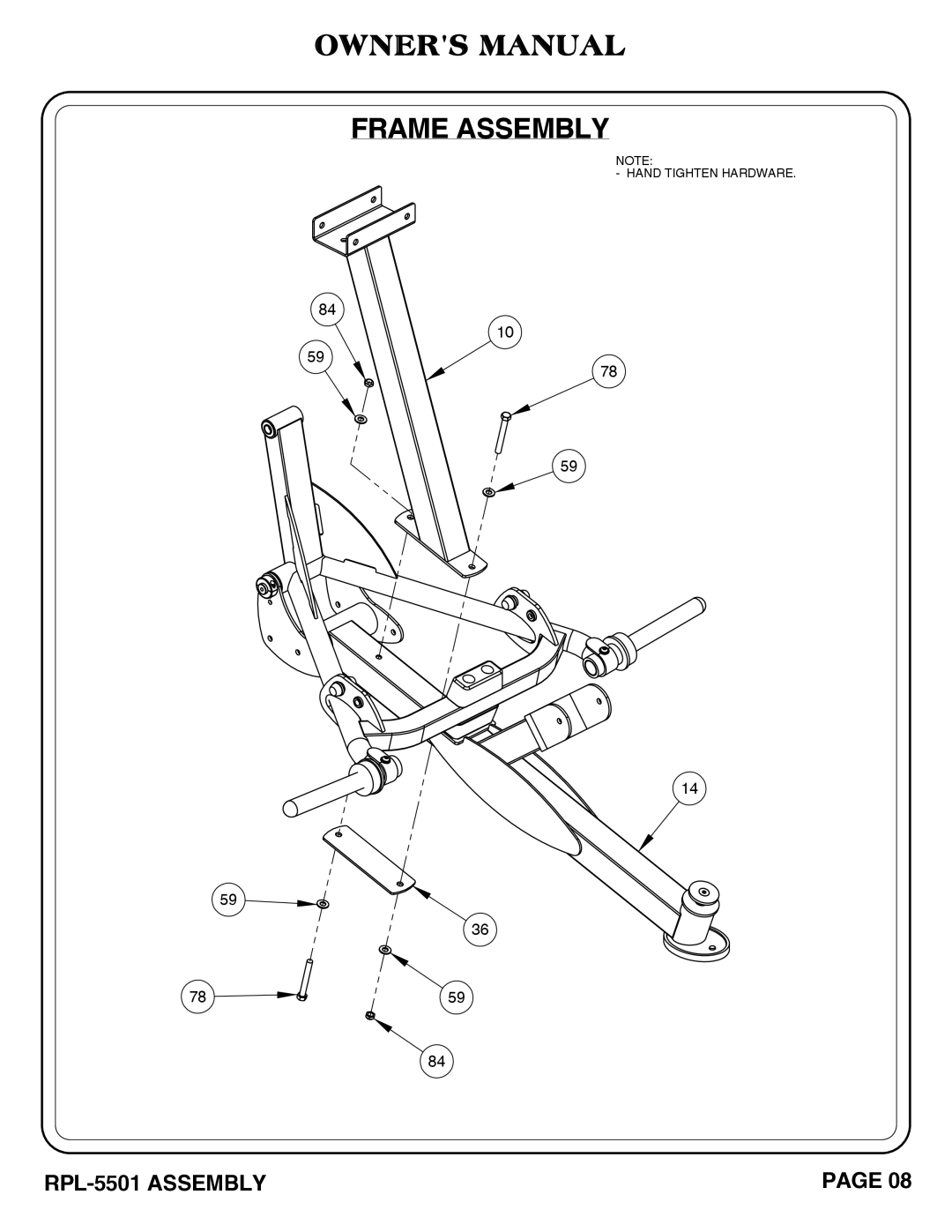 Hoist Fitness RPL-5501 owner manual Frame Assembly 