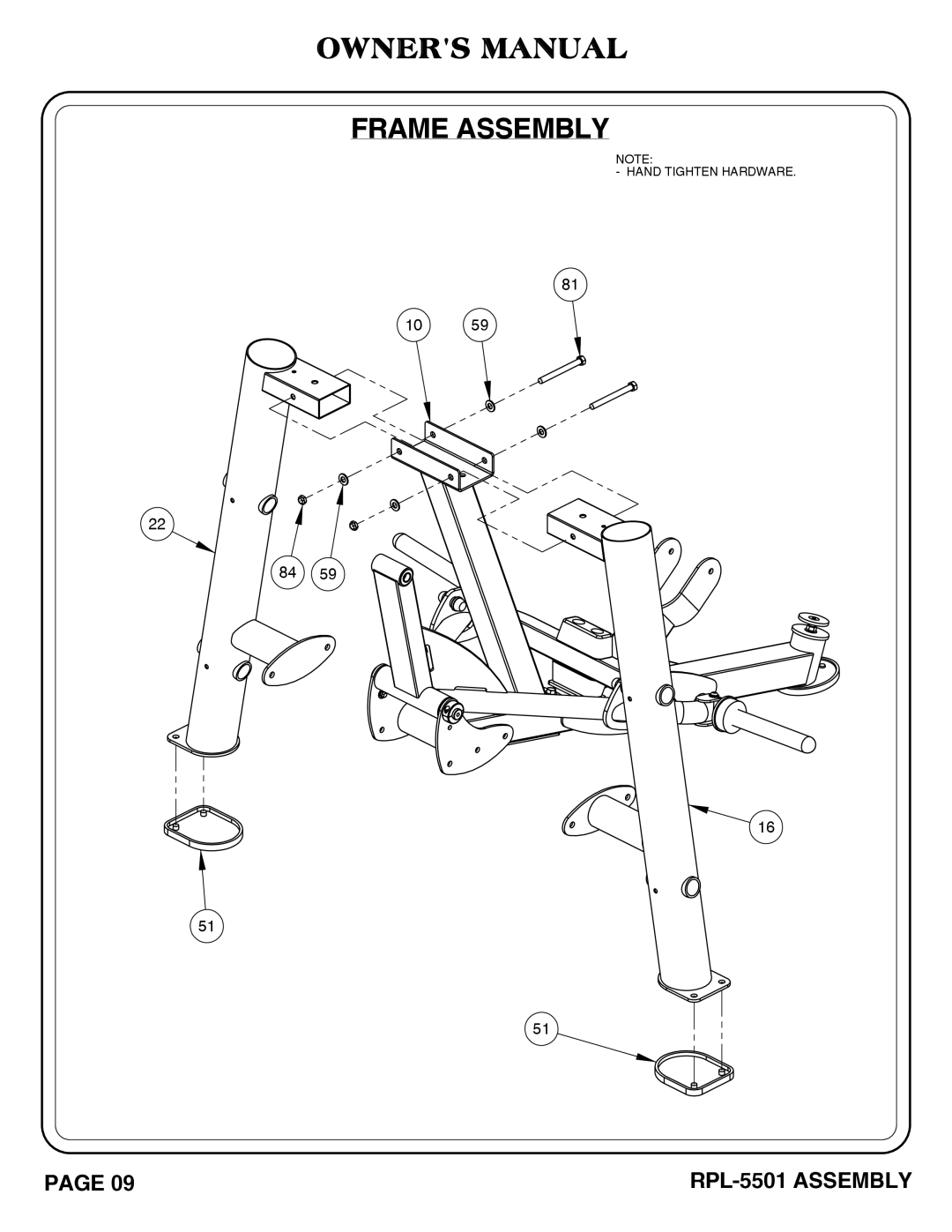 Hoist Fitness RPL-5501 owner manual Frame Assembly 