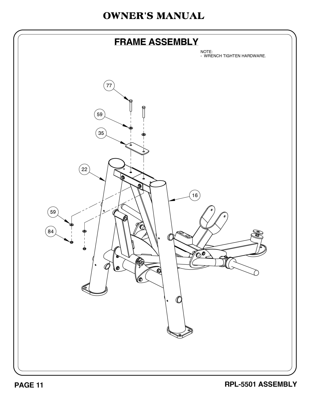 Hoist Fitness RPL-5501 owner manual Wrench Tighten Hardware 