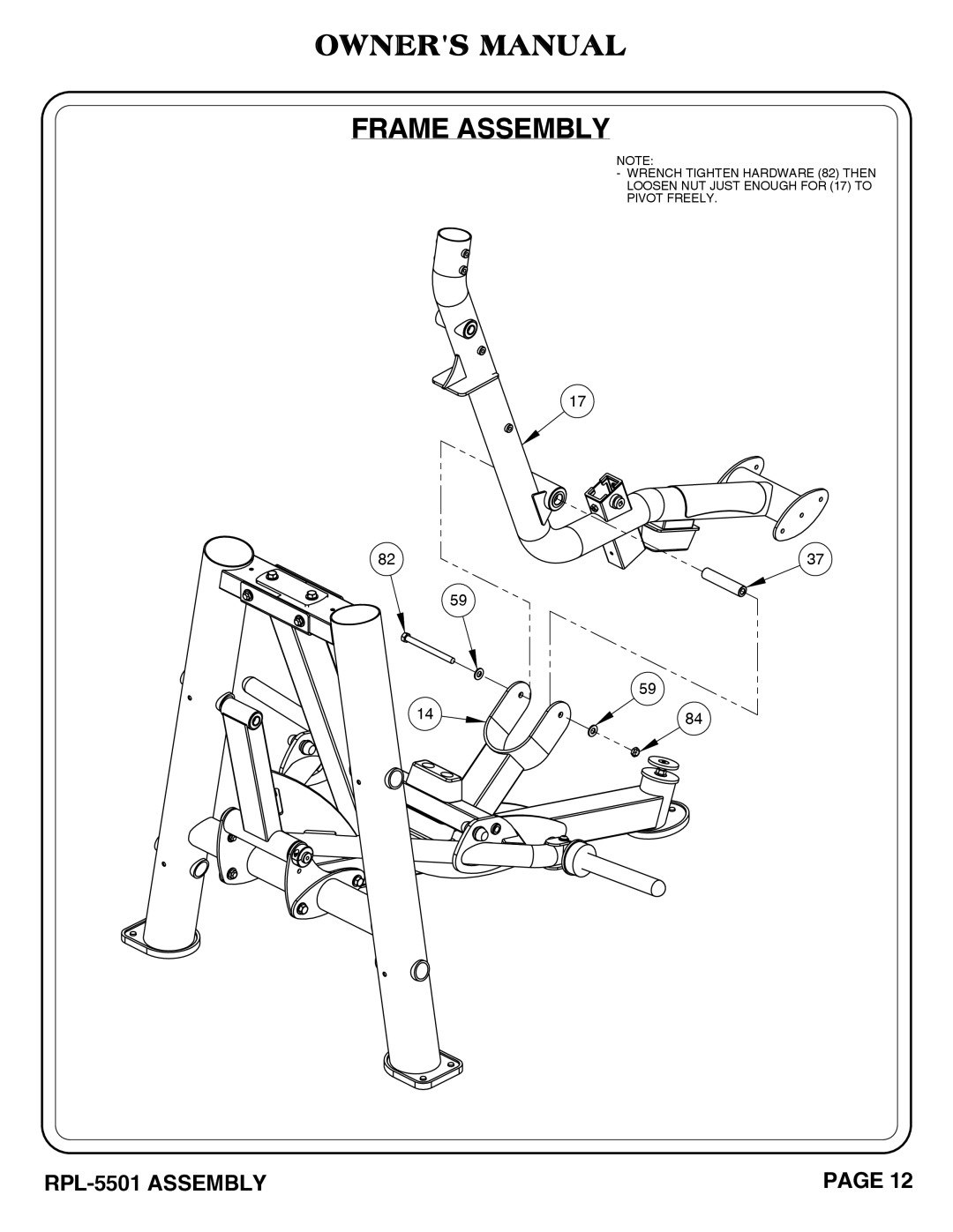 Hoist Fitness RPL-5501 owner manual Frame Assembly 