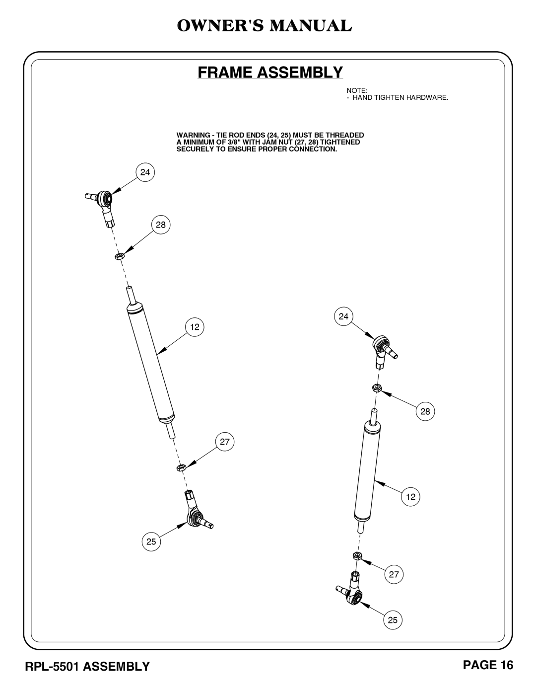 Hoist Fitness RPL-5501 owner manual Hand Tighten Hardware 