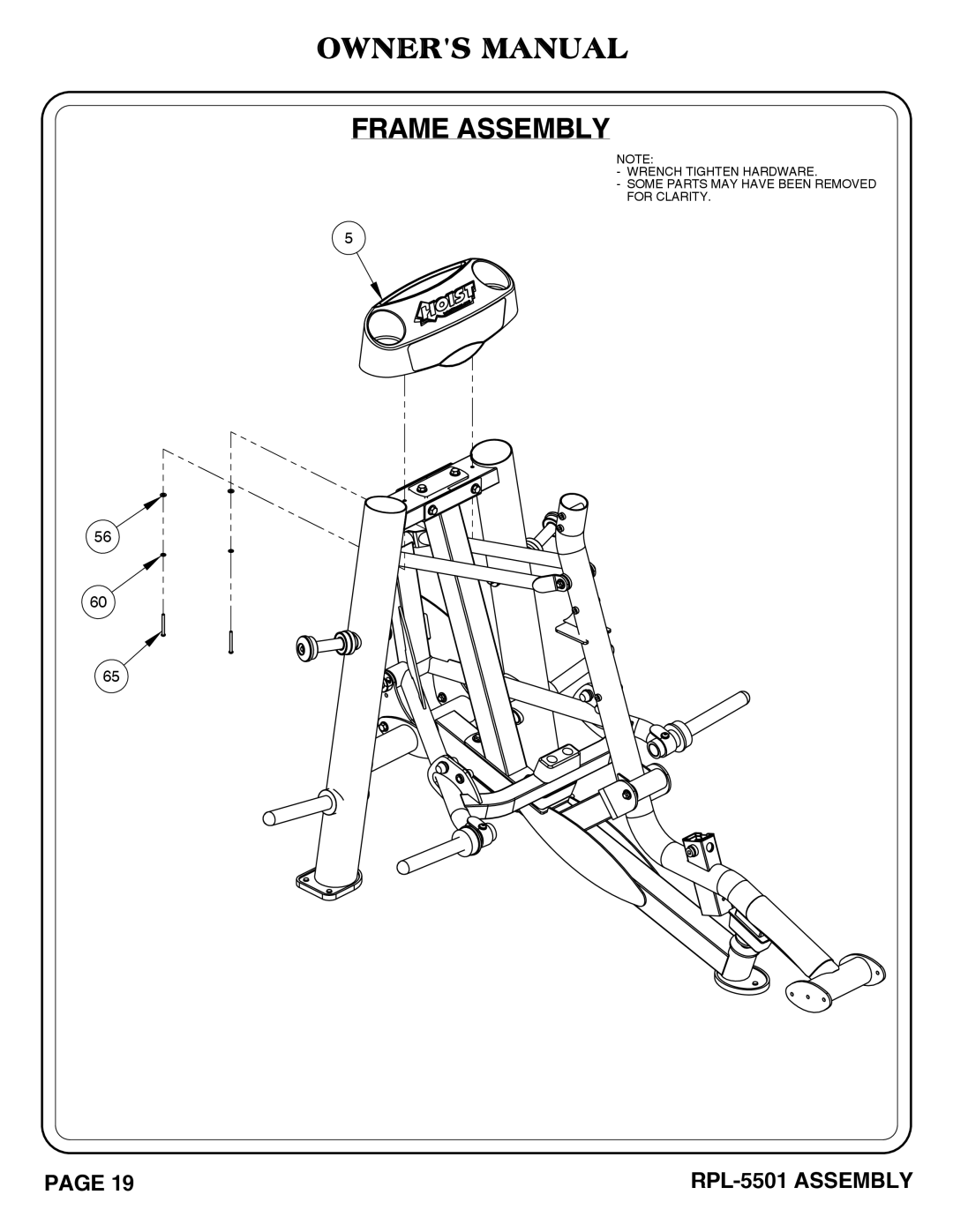 Hoist Fitness RPL-5501 owner manual Frame Assembly 