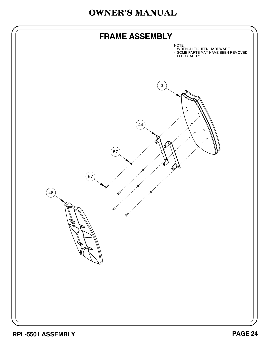 Hoist Fitness RPL-5501 owner manual Frame Assembly 