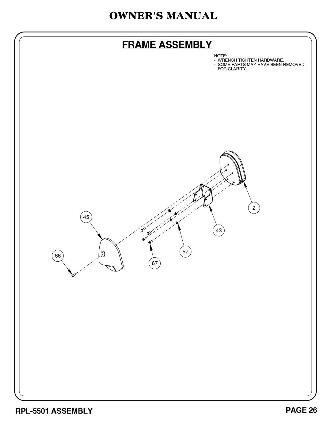 Hoist Fitness RPL-5501 owner manual Frame Assembly 