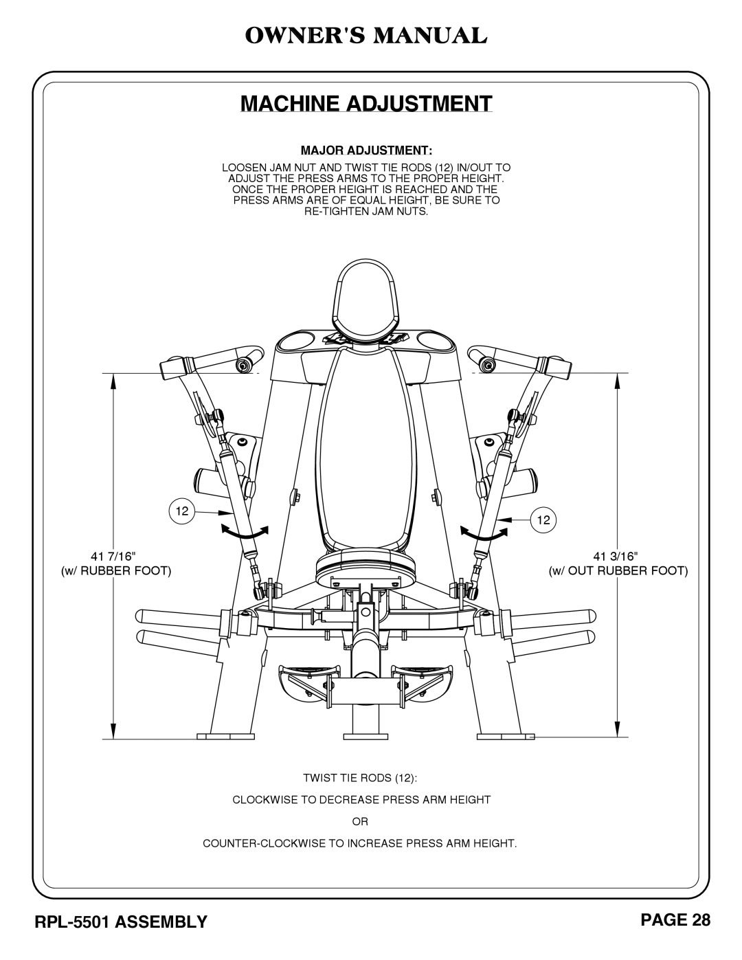 Hoist Fitness RPL-5501 owner manual Machine Adjustment 