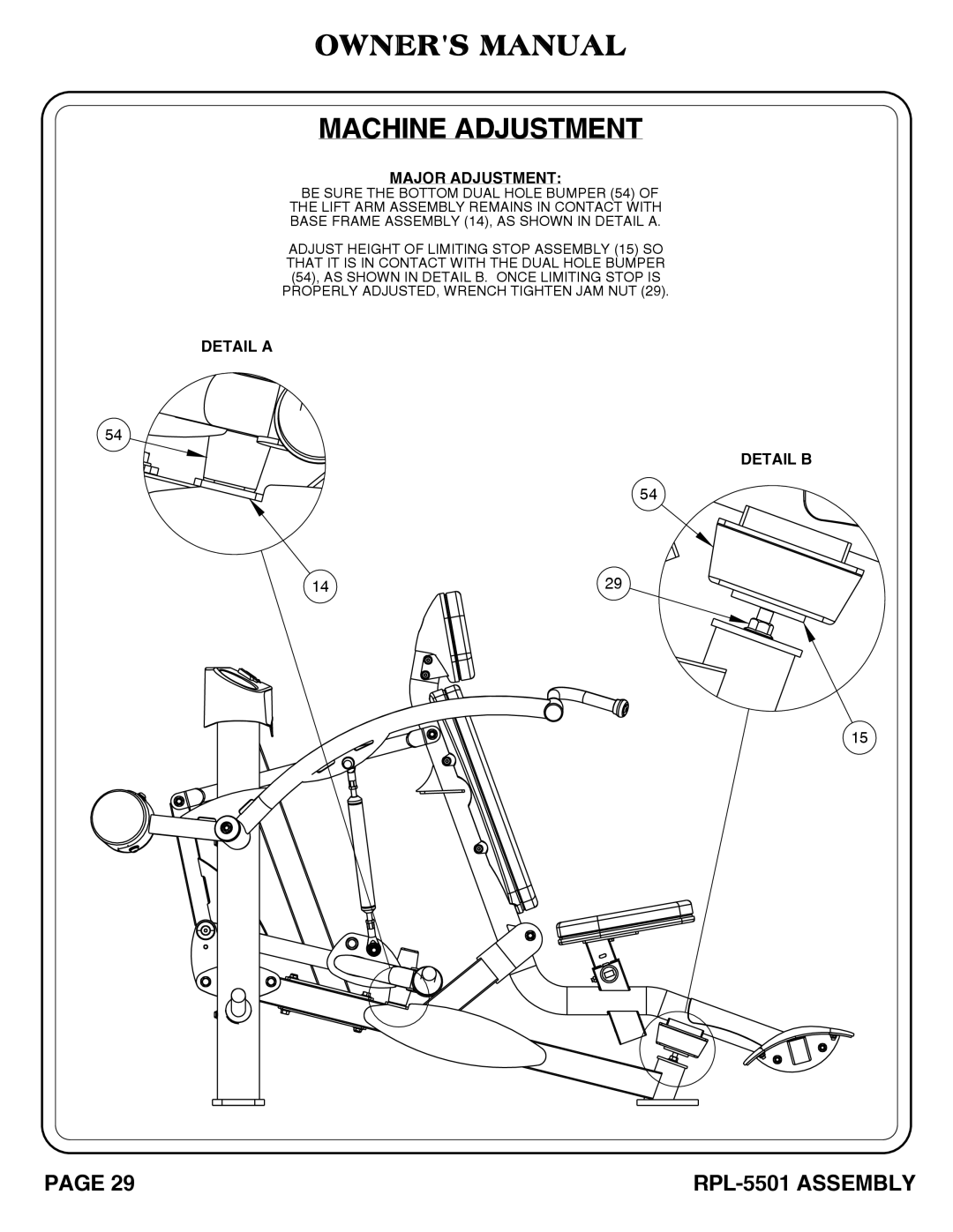 Hoist Fitness RPL-5501 owner manual Detail a Detail B 