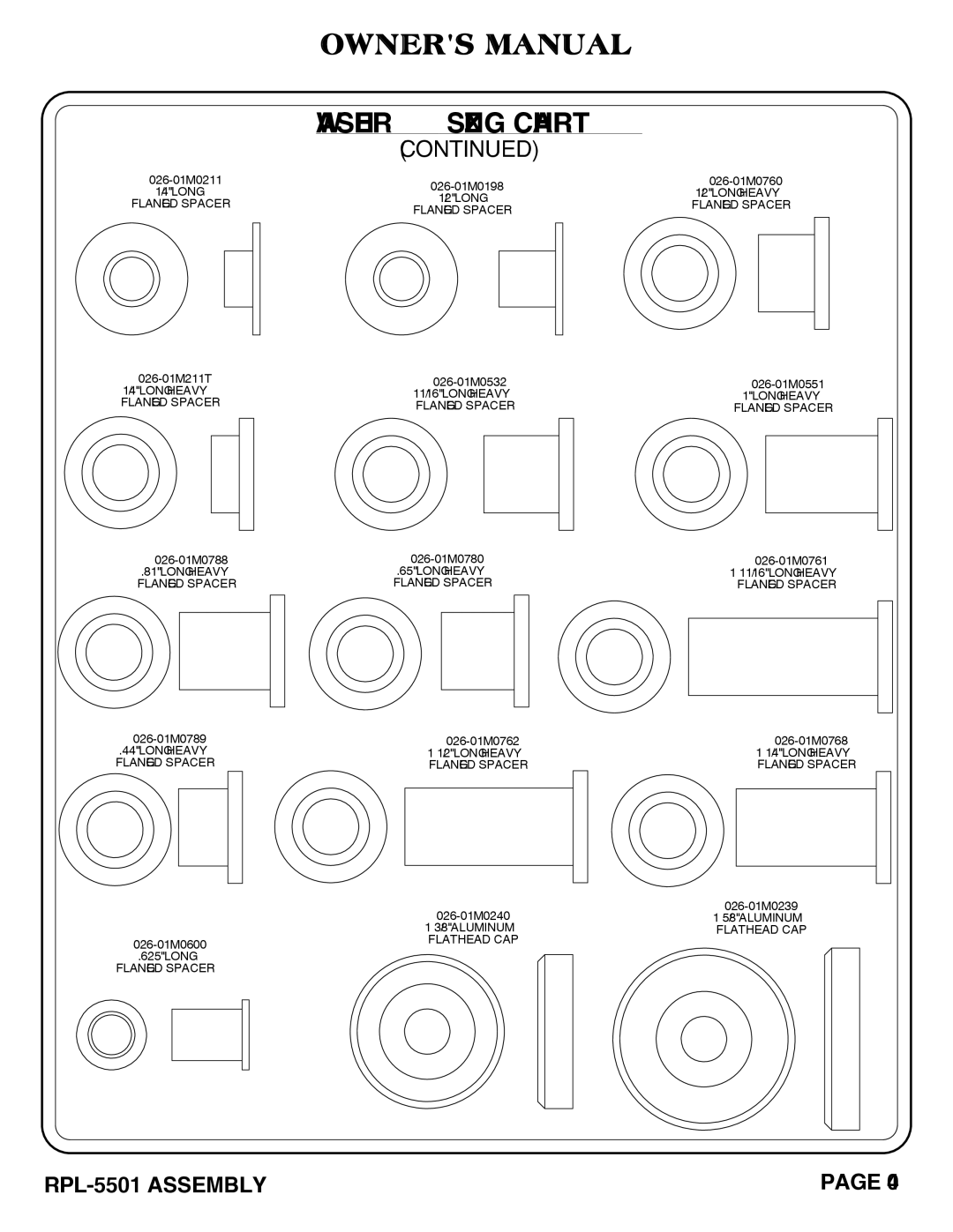 Hoist Fitness RPL-5501 owner manual 026-01M211T 1/4 Long Heavy Flanged Spacer 