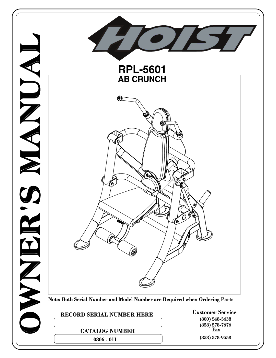 Hoist Fitness RPL-5601 owner manual AB Crunch 