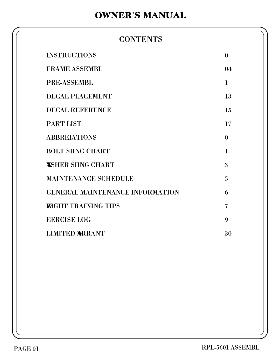 Hoist Fitness RPL-5601 owner manual Contents 