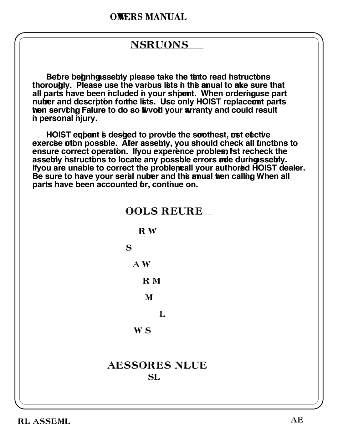 Hoist Fitness RPL-5601 owner manual Instructions, Tools Required, Accessories Included 