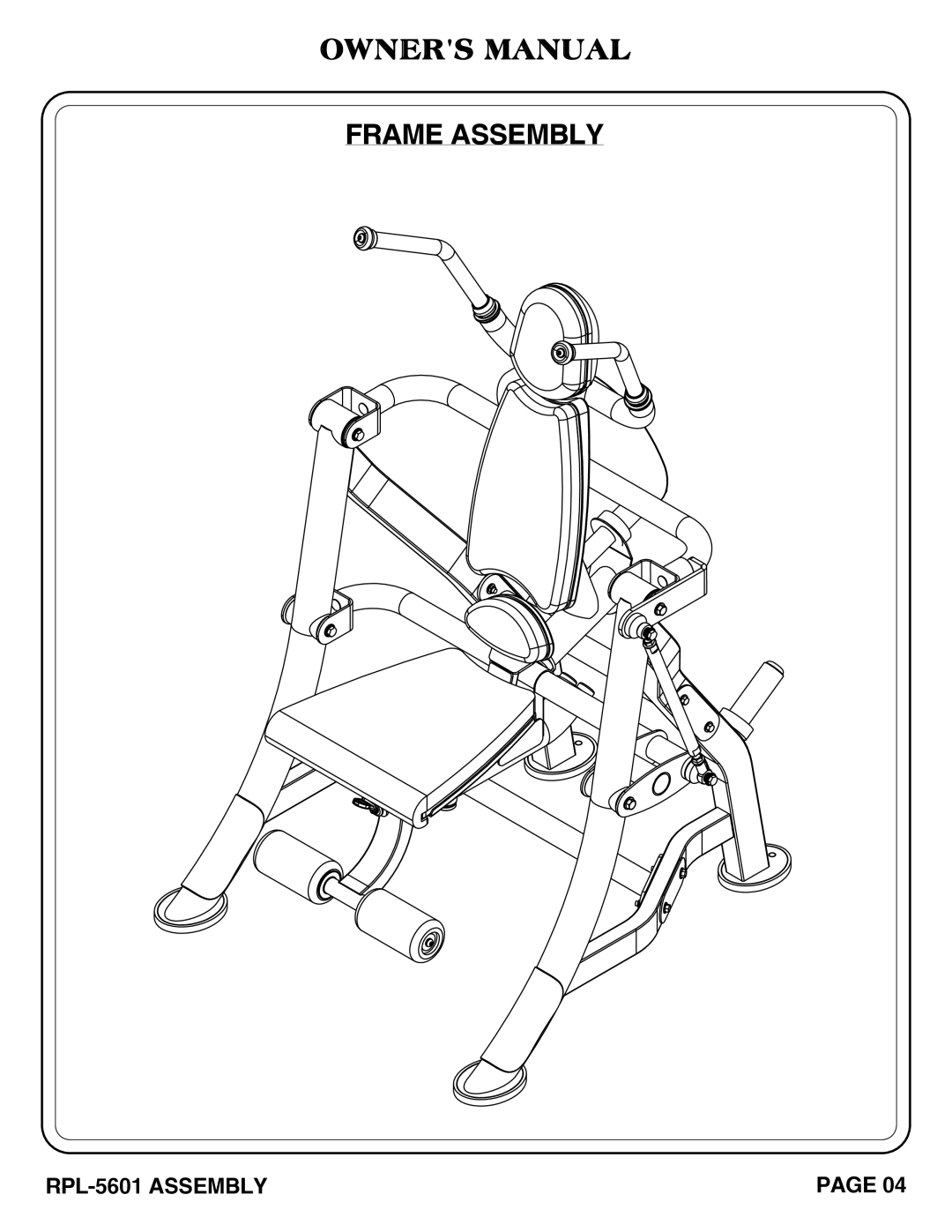 Hoist Fitness RPL-5601 owner manual Frame Assembly 