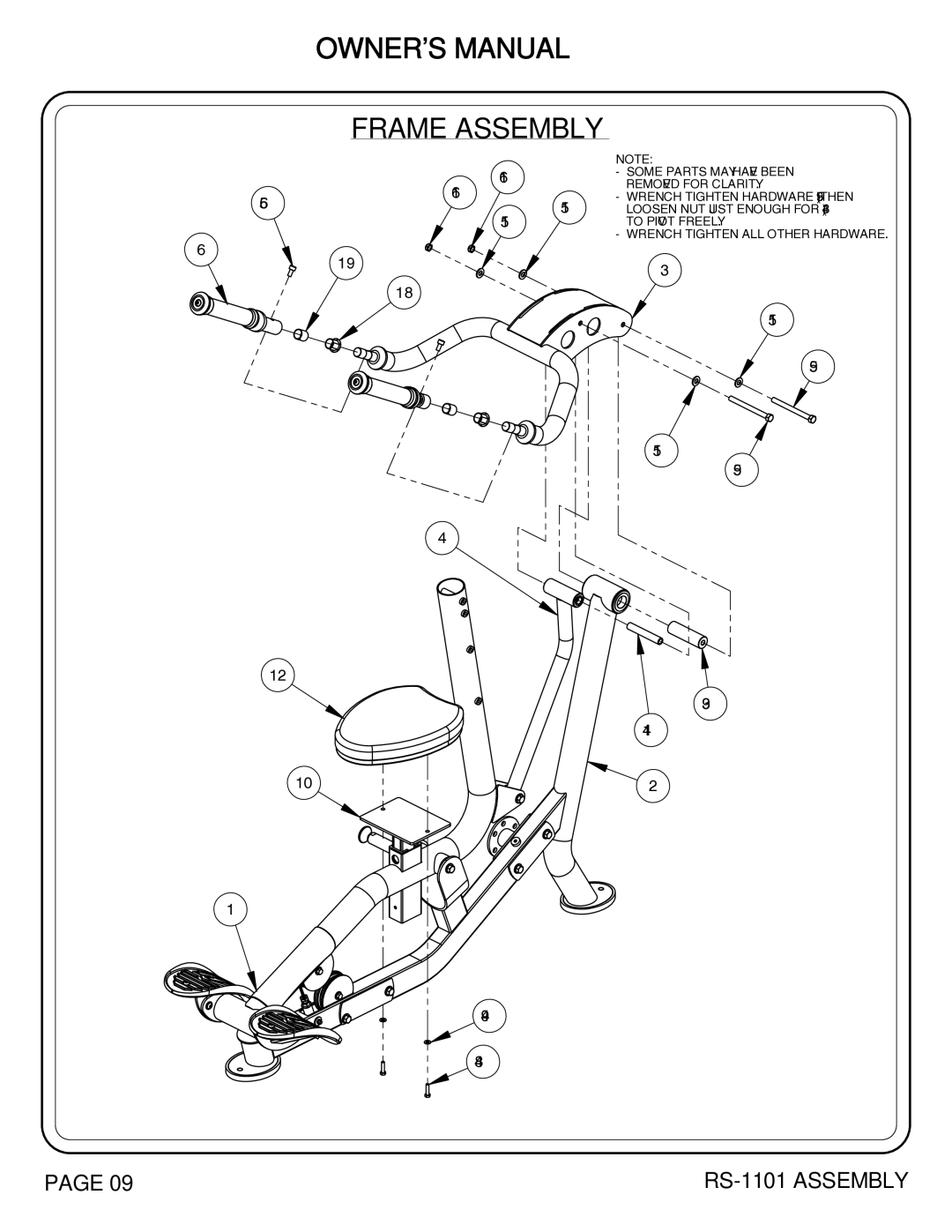 Hoist Fitness rs-1101 owner manual Frame Assembly 