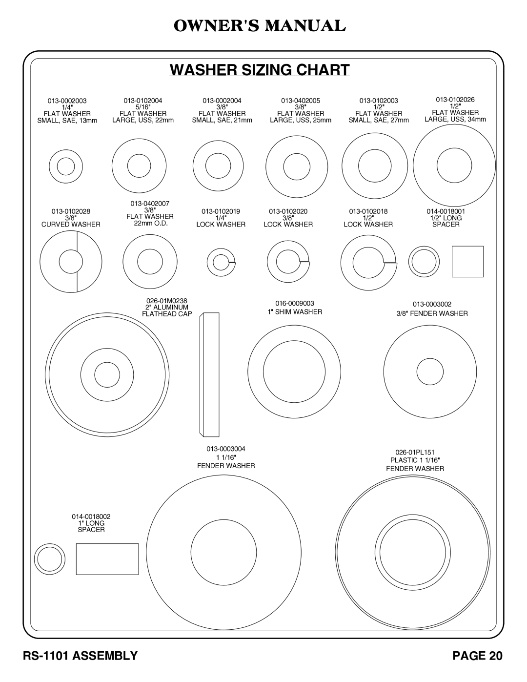 Hoist Fitness rs-1101 owner manual Washer Sizing Chart 