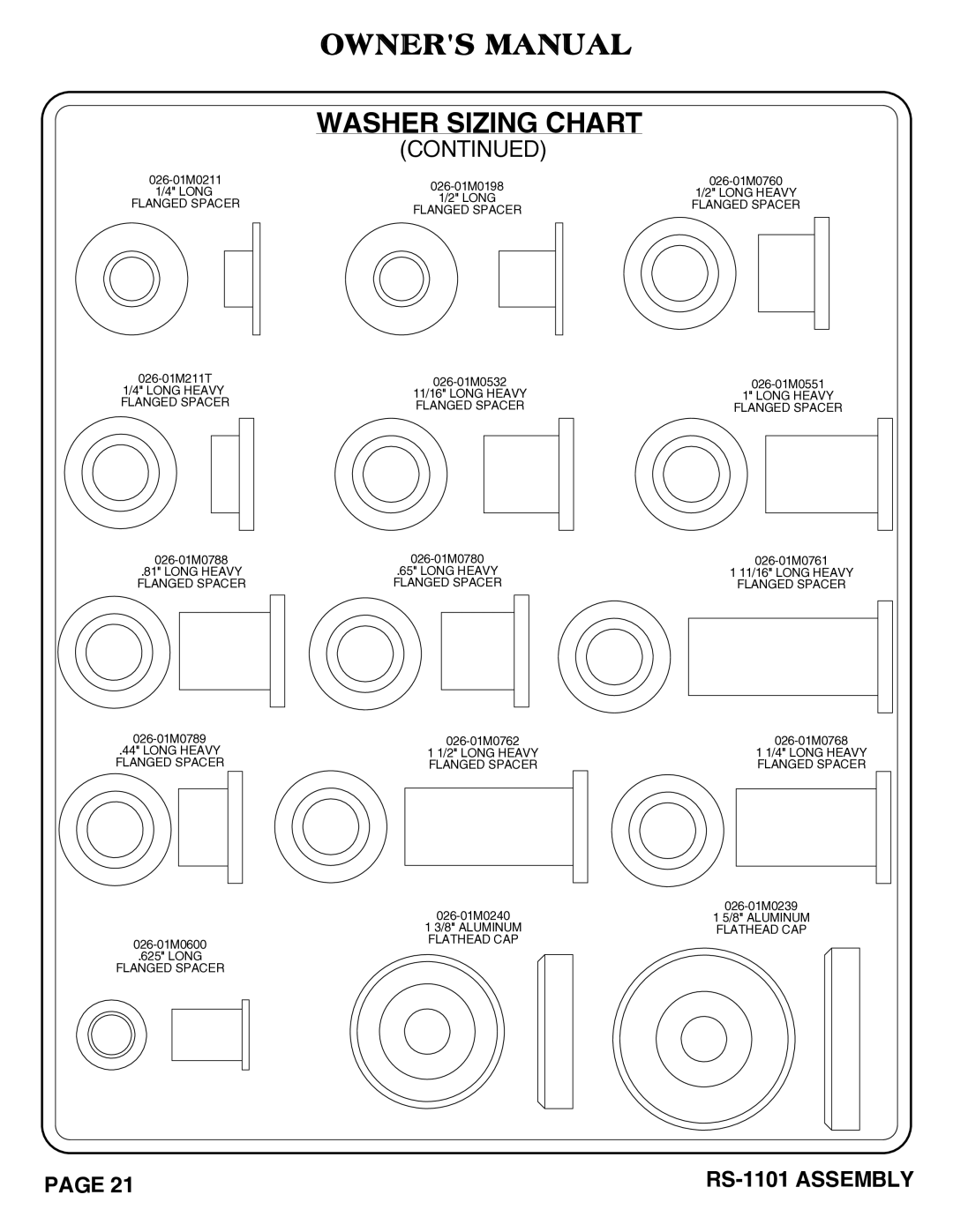 Hoist Fitness rs-1101 owner manual 026-01M211T 1/4 Long Heavy Flanged Spacer 