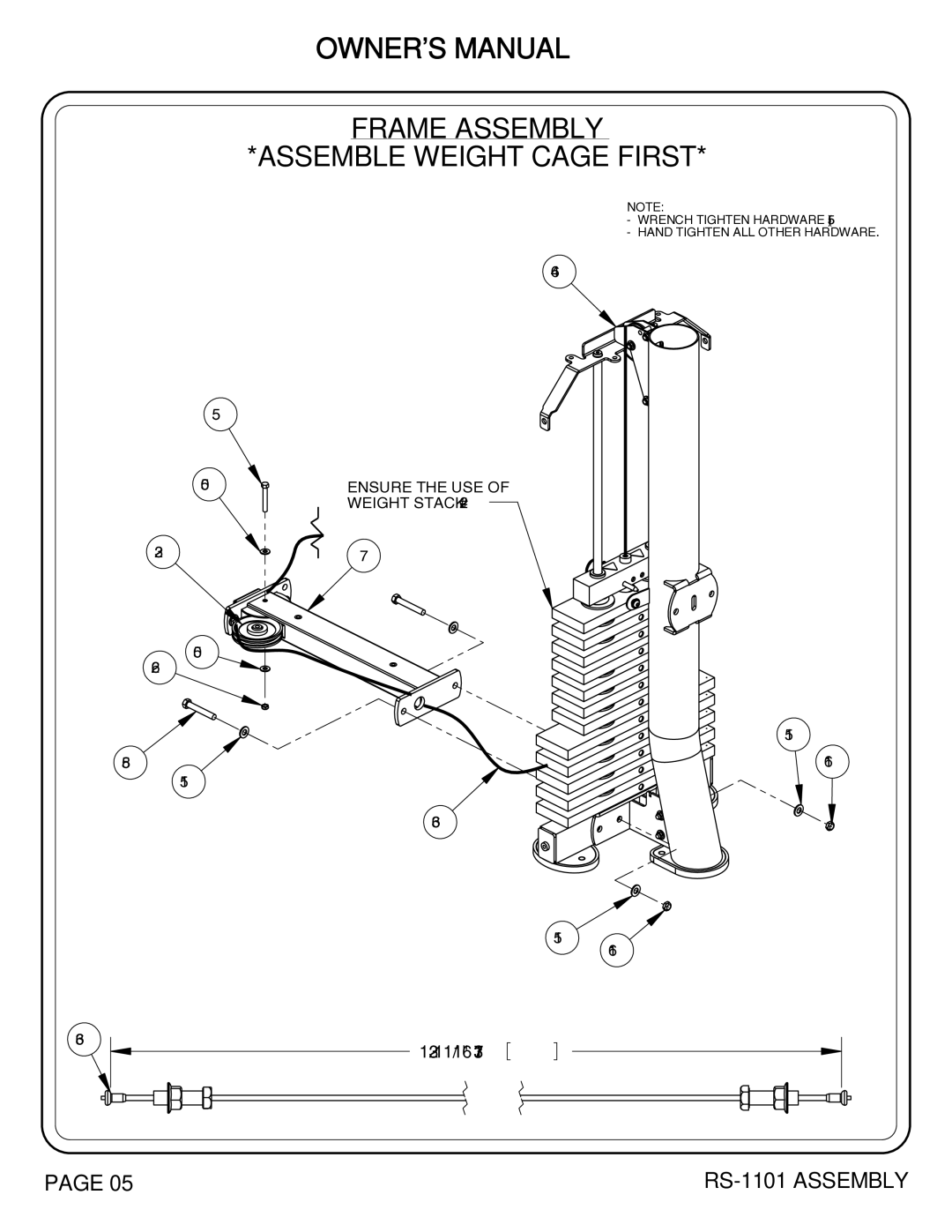 Hoist Fitness rs-1101 owner manual Frame Assembly Assemble Weight Cage First 