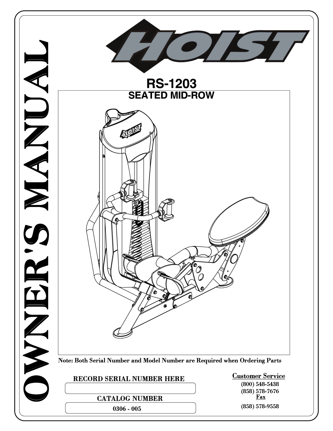 Hoist Fitness RS-1203 owner manual Seated MID-ROW 