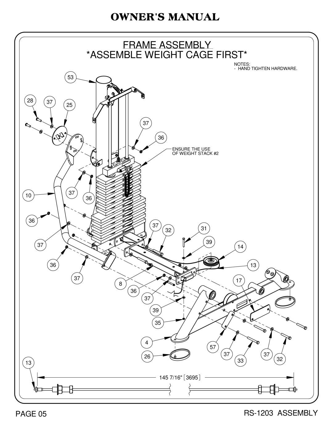 Hoist Fitness RS-1203 owner manual Frame Assembly Assemble Weight Cage First 