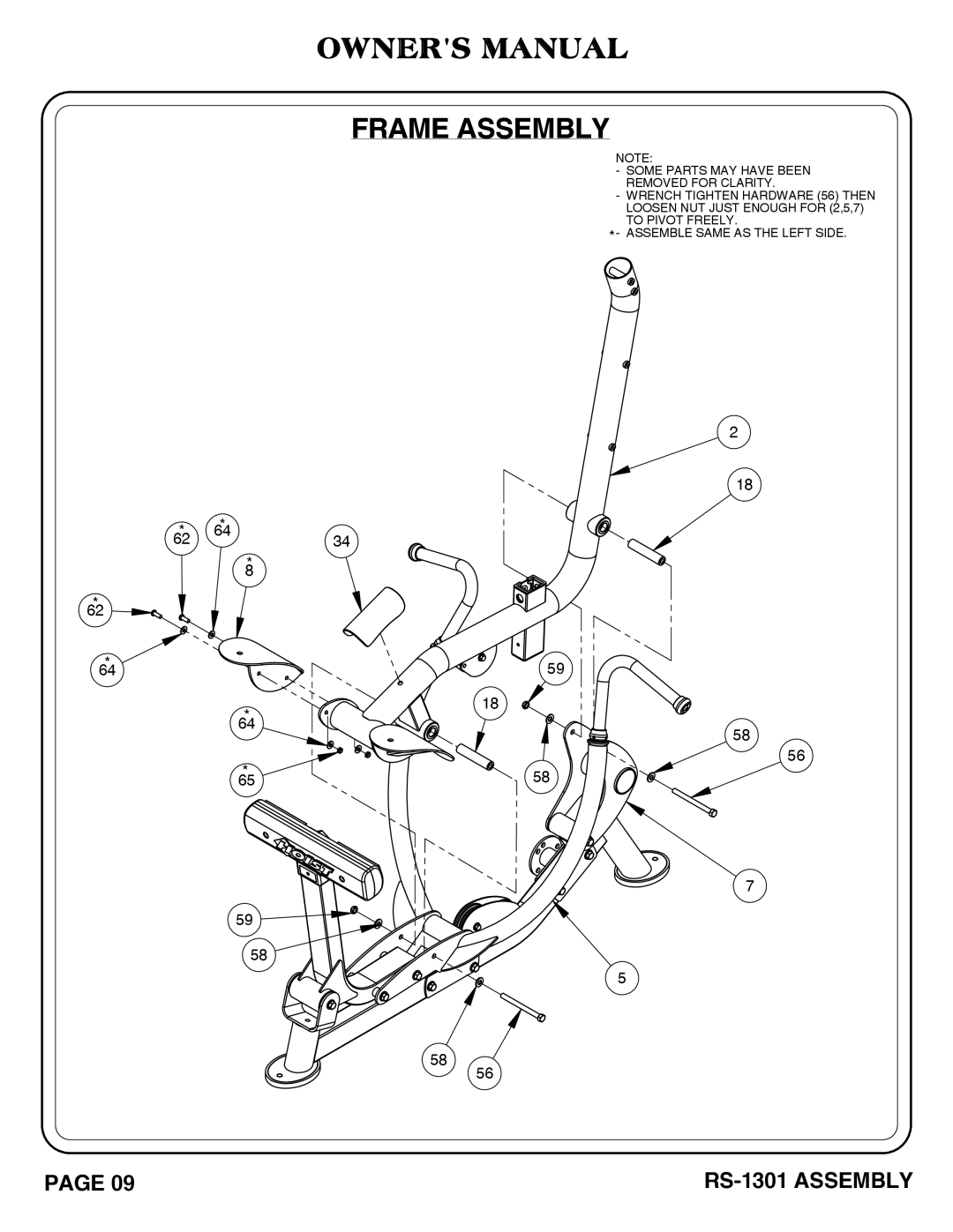 Hoist Fitness owner manual RS-1301 Assembly 