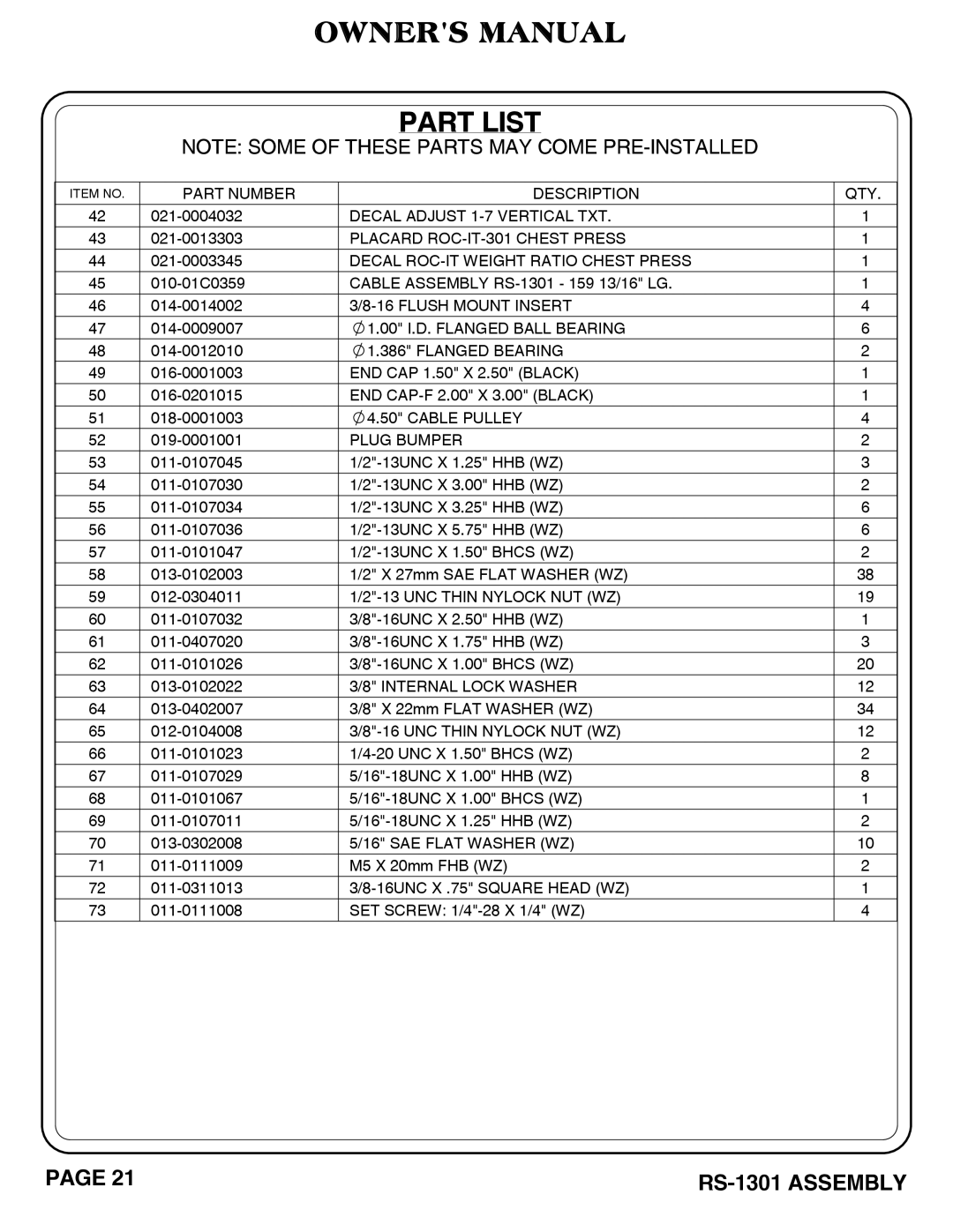 Hoist Fitness RS-1301 owner manual Decal Adjust 1-7 Vertical TXT 