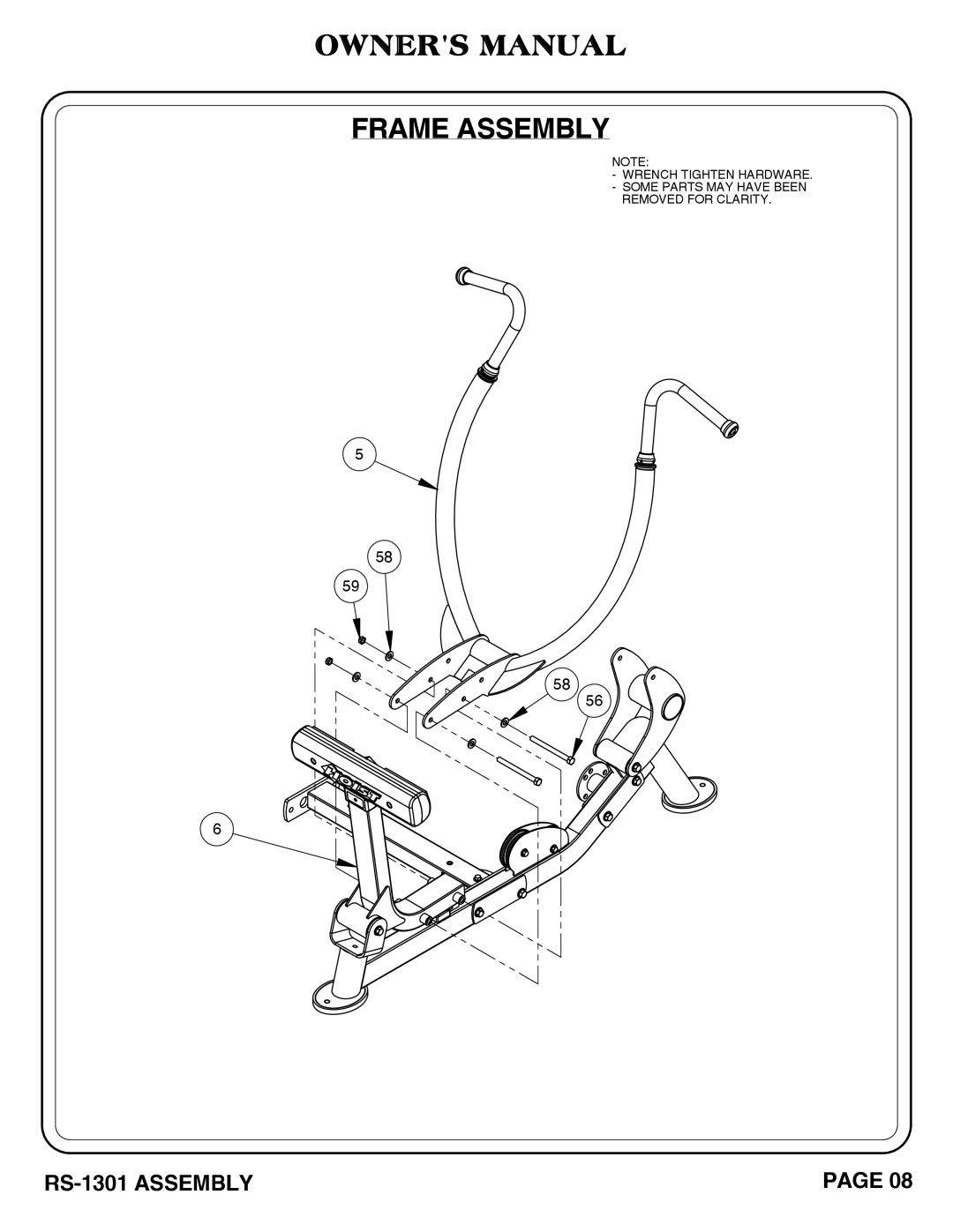 Hoist Fitness RS-1301 owner manual Frame Assembly 