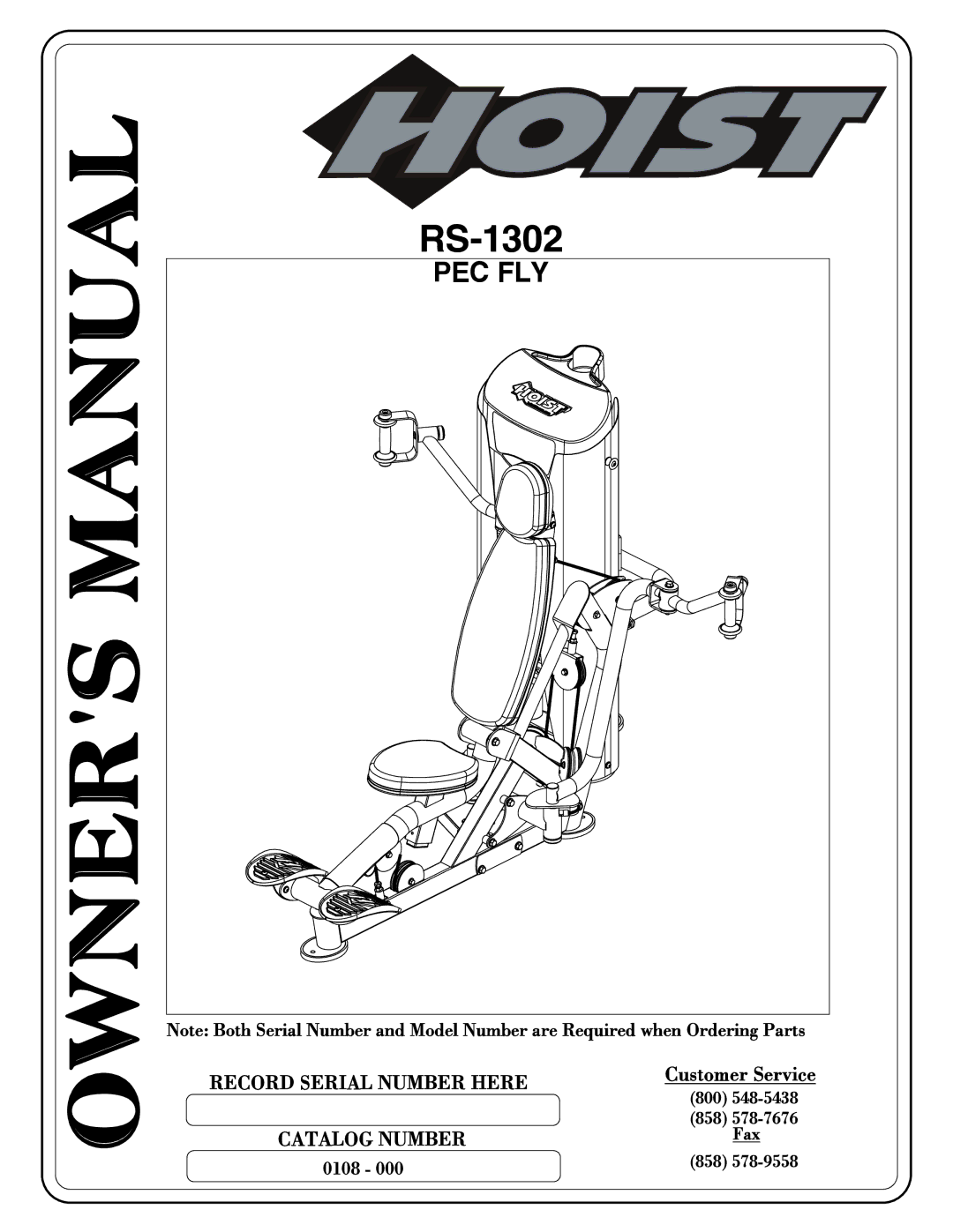 Hoist Fitness RS-1302 owner manual Pec Fly 