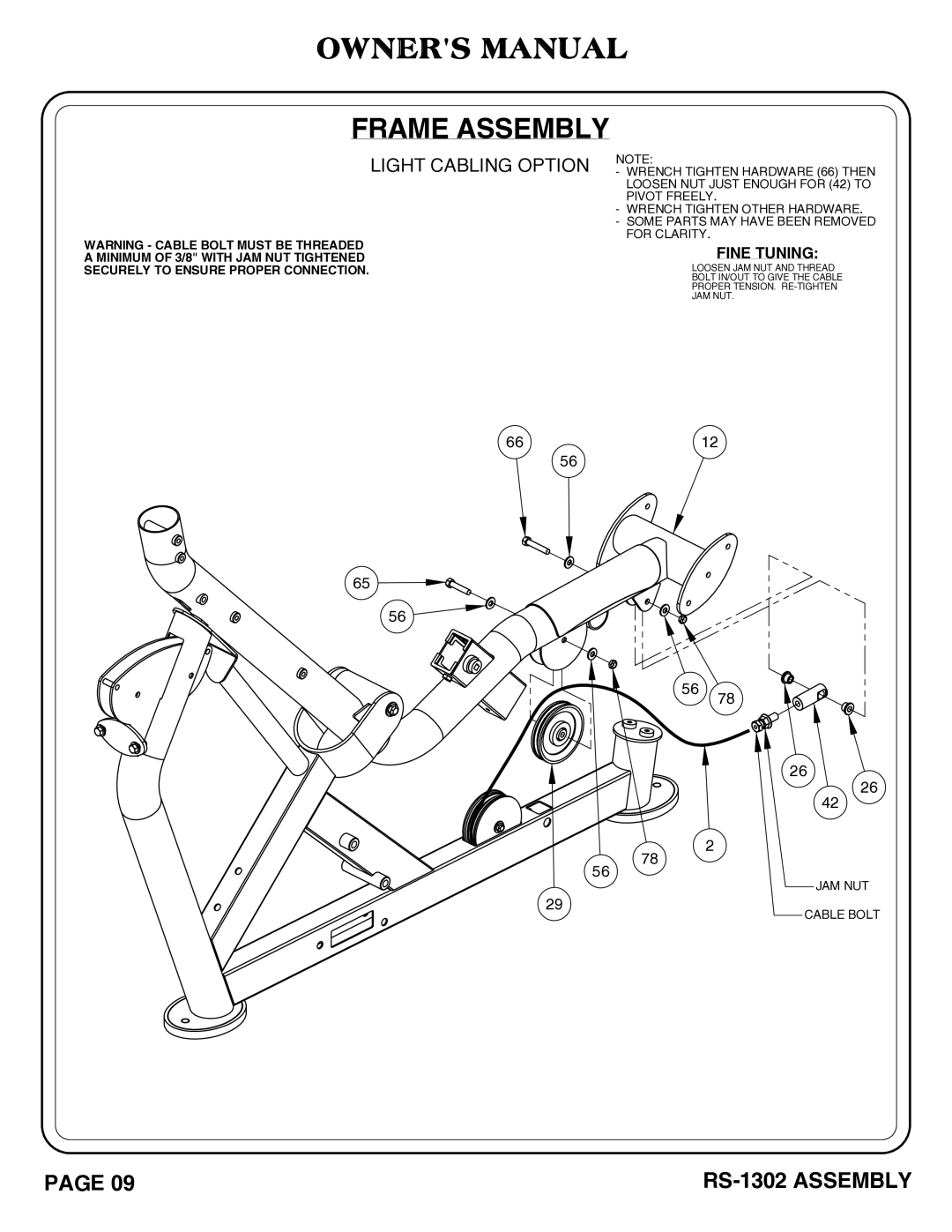 Hoist Fitness RS-1302 owner manual Light Cabling Option 