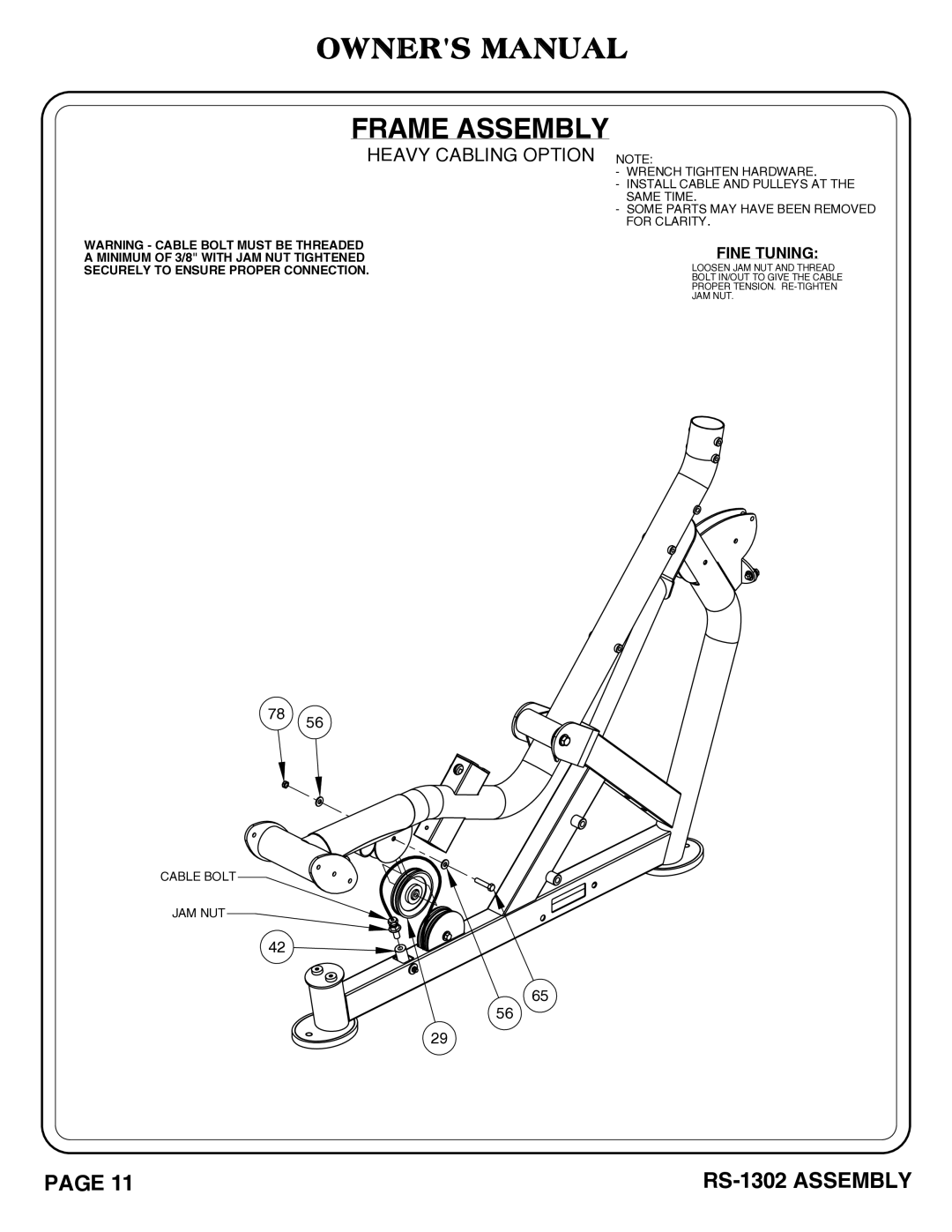 Hoist Fitness RS-1302 owner manual Heavy Cabling Option 