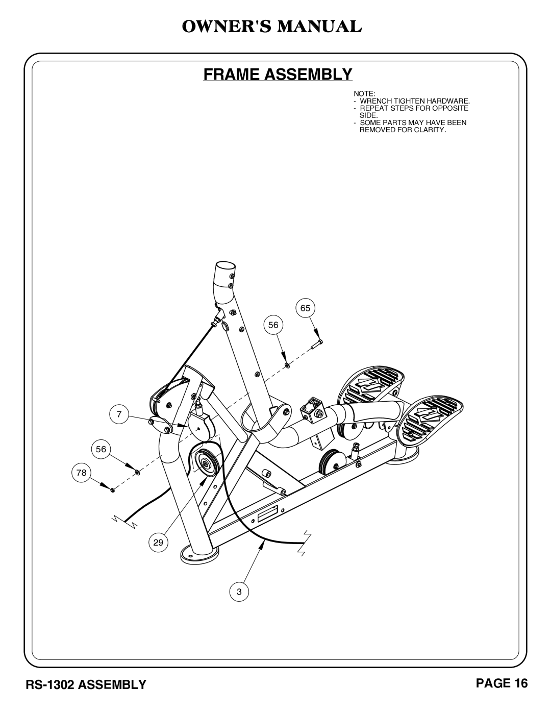 Hoist Fitness RS-1302 owner manual Frame Assembly 