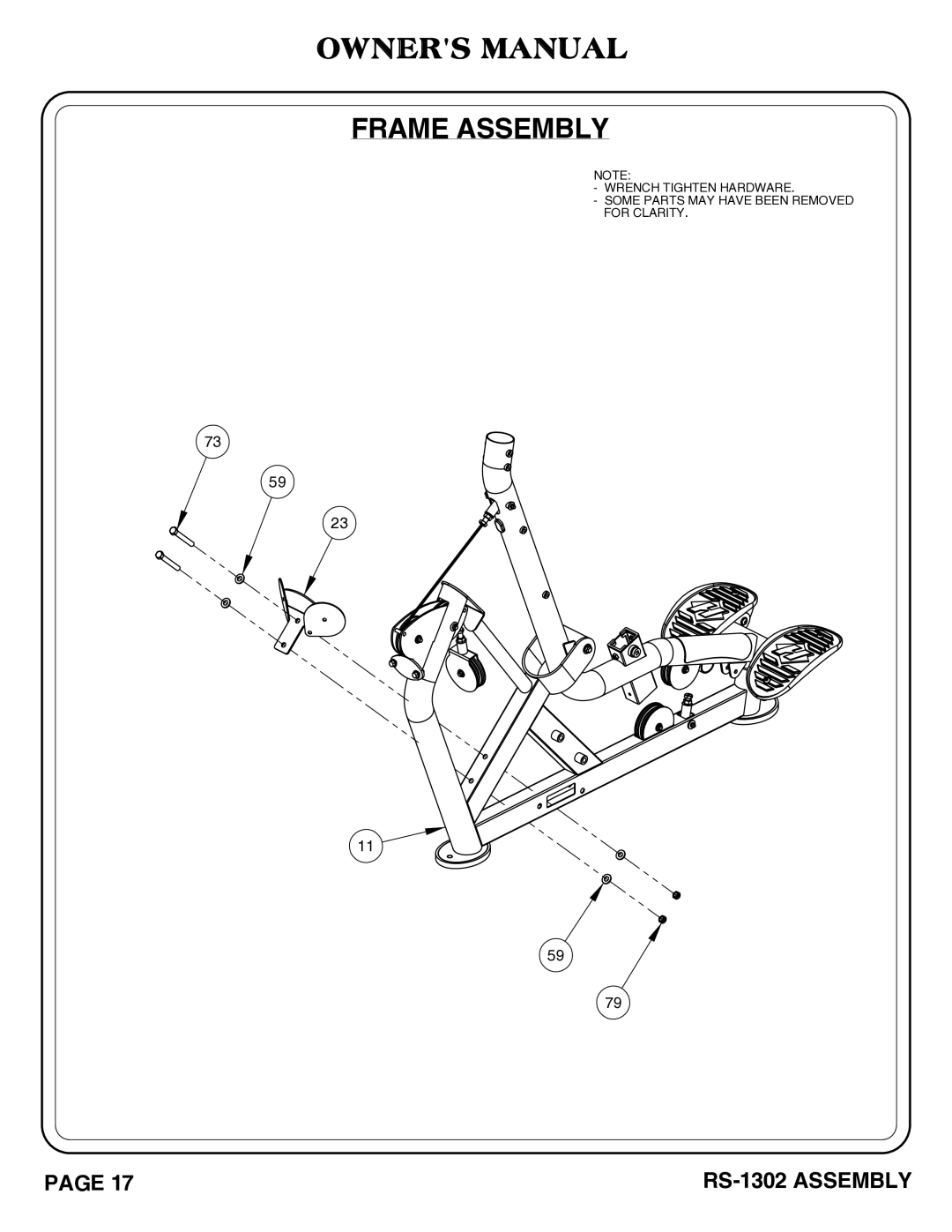 Hoist Fitness RS-1302 owner manual Frame Assembly 