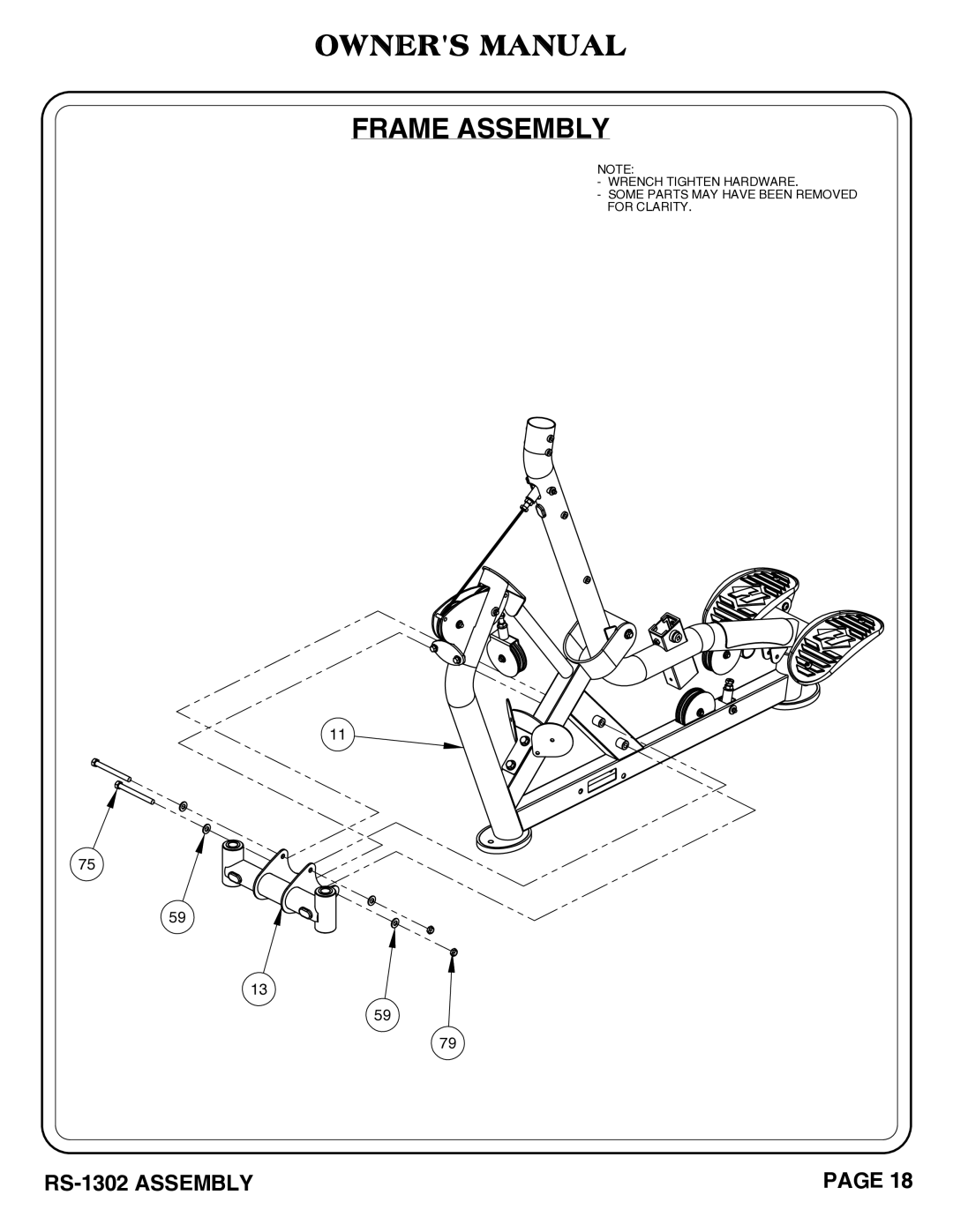 Hoist Fitness RS-1302 owner manual Frame Assembly 