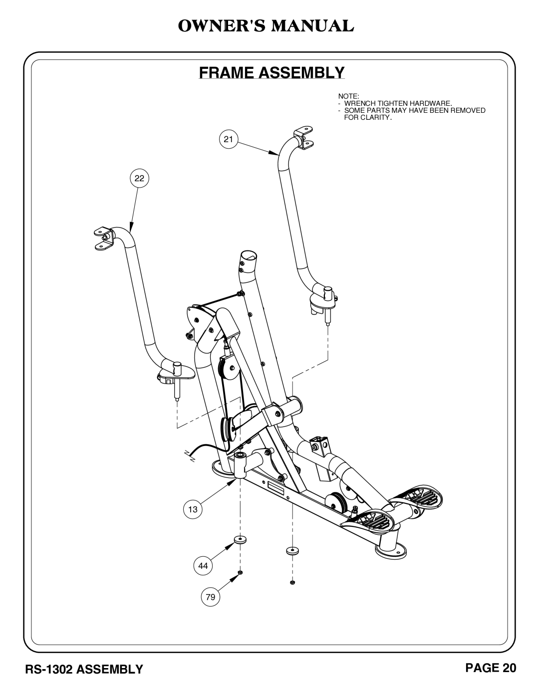 Hoist Fitness RS-1302 owner manual Frame Assembly 