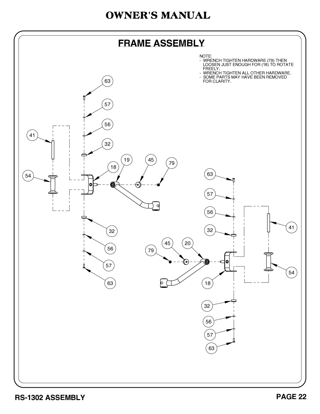 Hoist Fitness RS-1302 owner manual Frame Assembly 