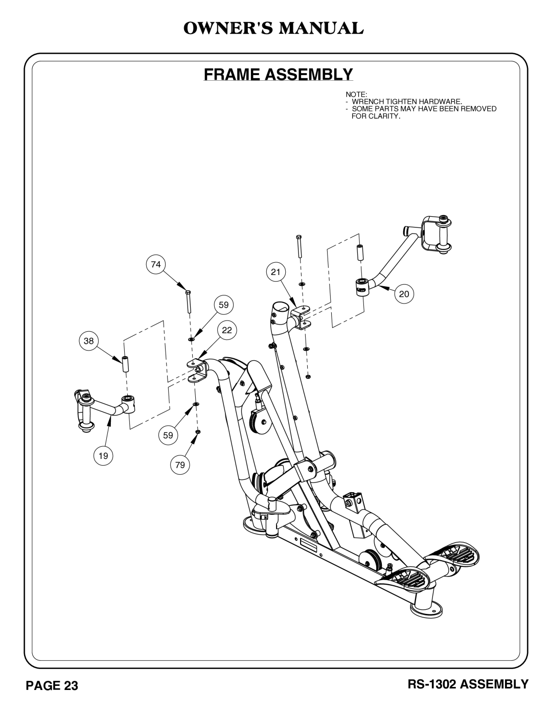 Hoist Fitness RS-1302 owner manual Frame Assembly 