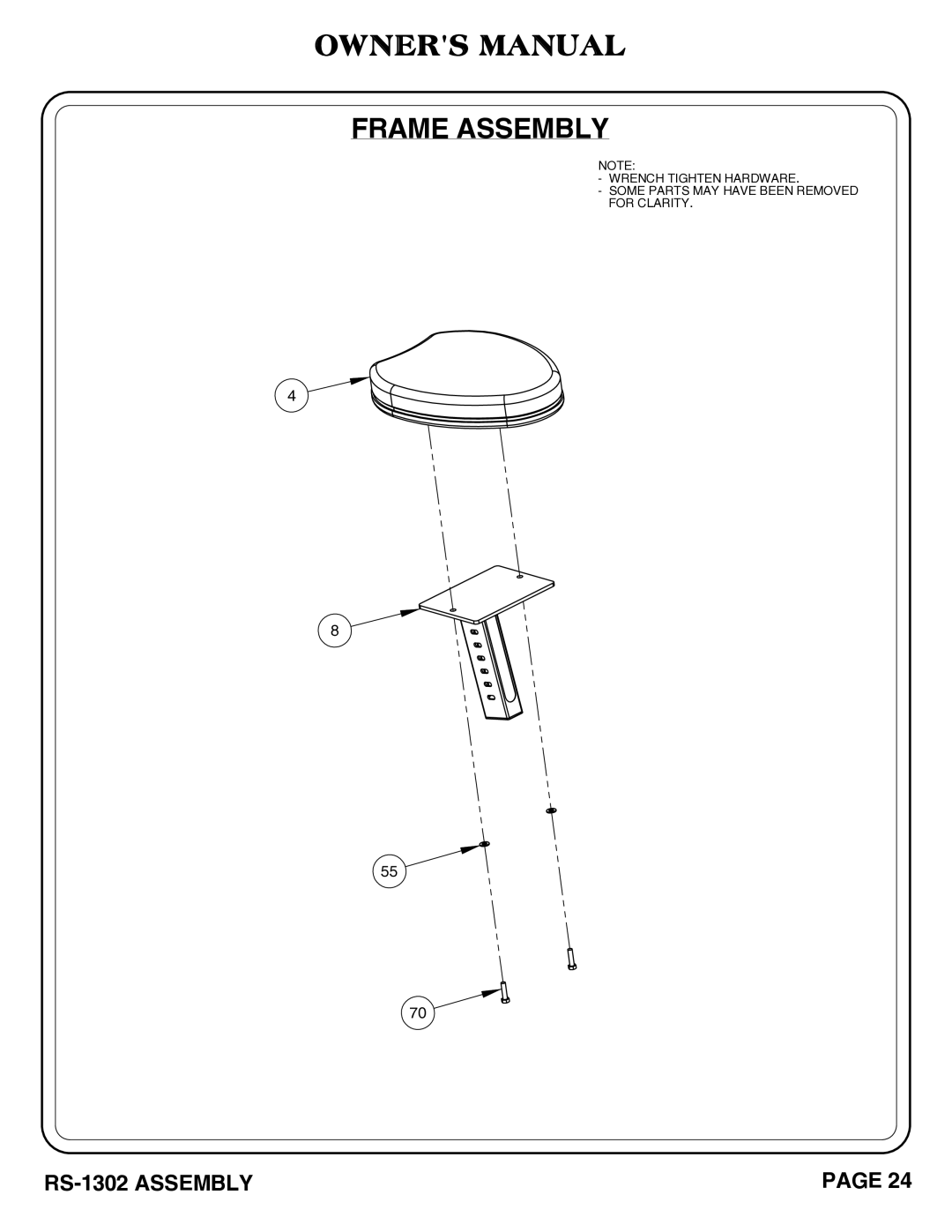 Hoist Fitness RS-1302 owner manual Frame Assembly 