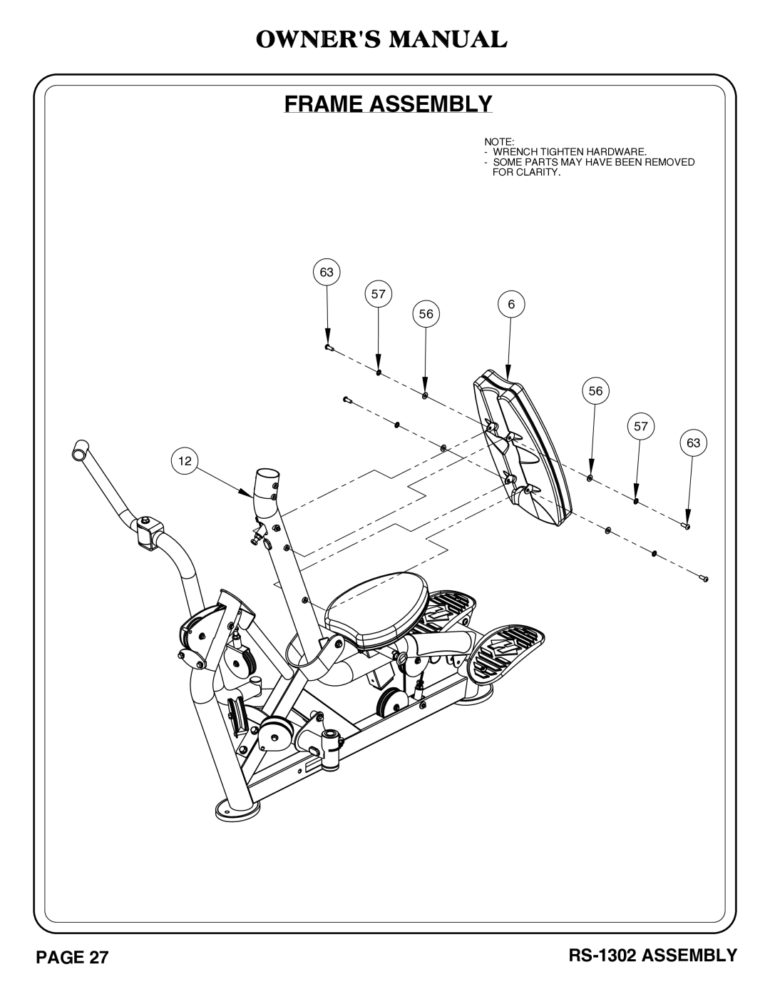 Hoist Fitness RS-1302 owner manual Frame Assembly 