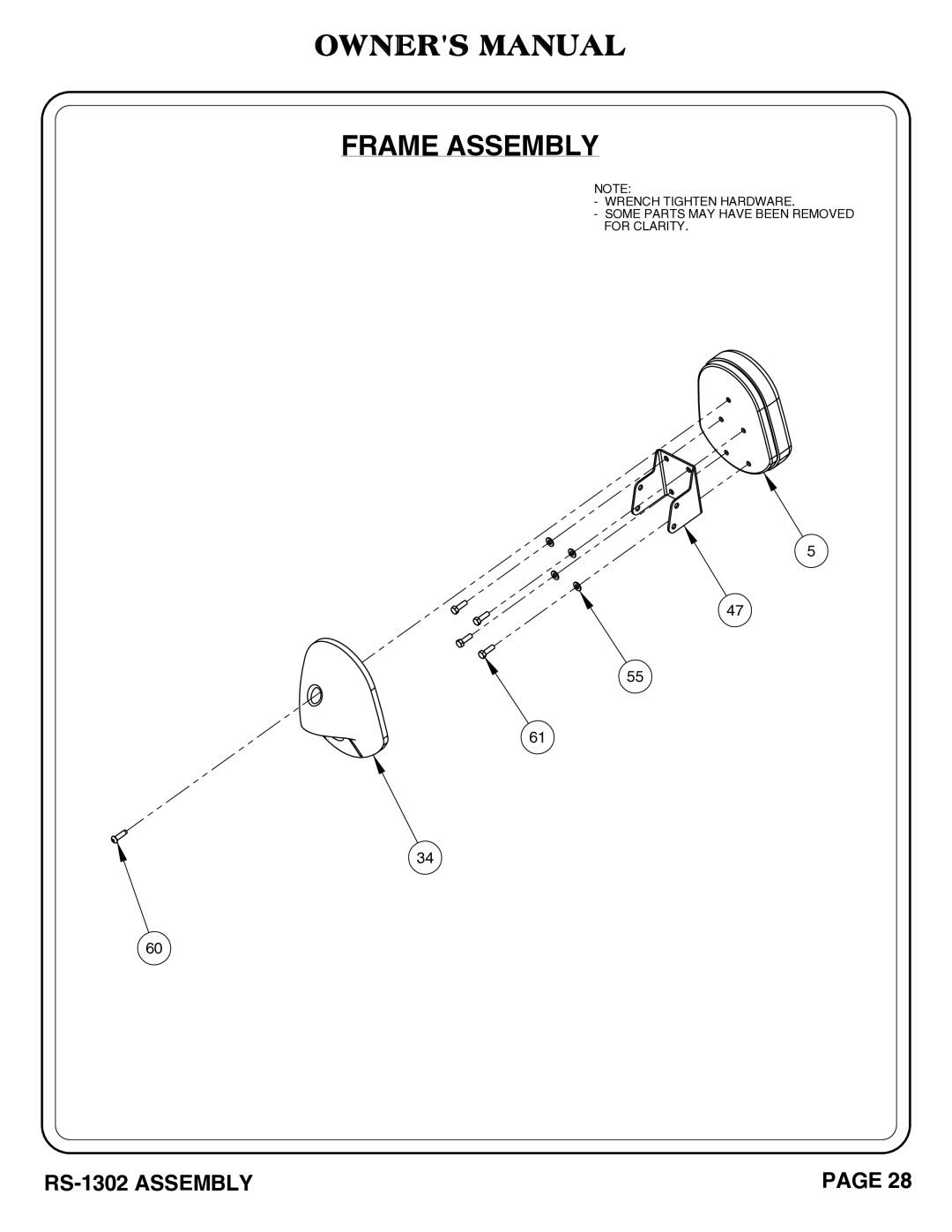 Hoist Fitness RS-1302 owner manual Frame Assembly 