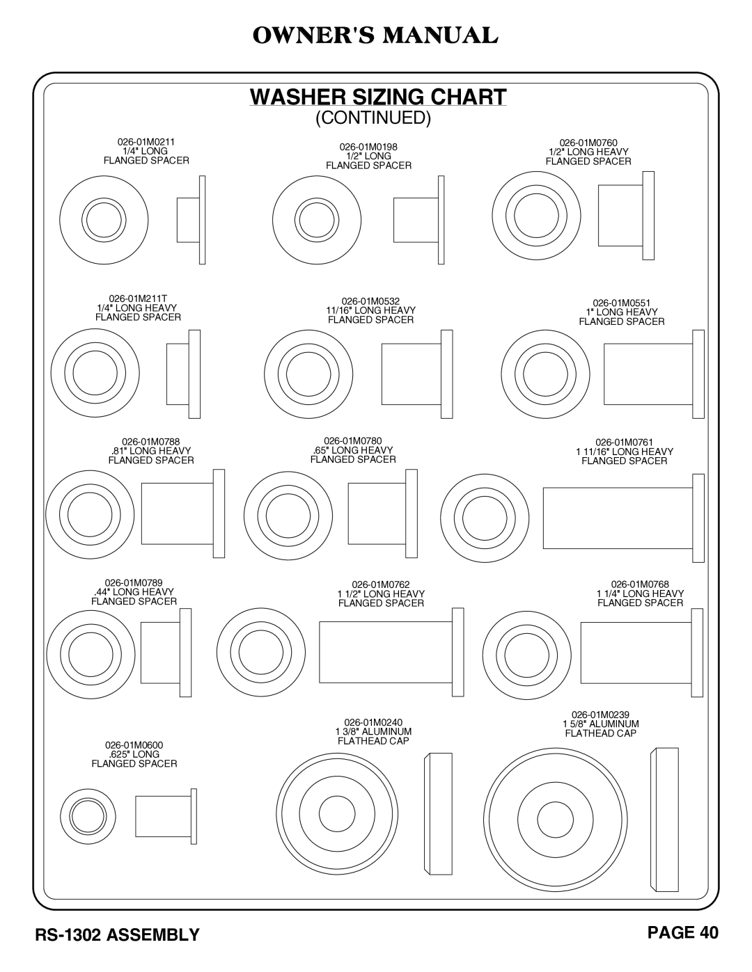 Hoist Fitness RS-1302 owner manual 026-01M211T 1/4 Long Heavy Flanged Spacer 