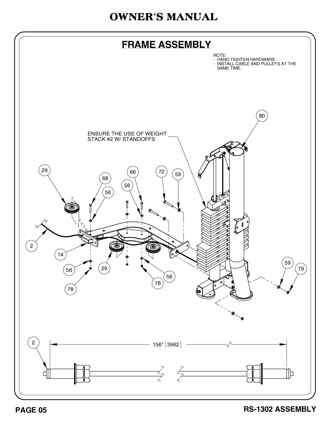 Hoist Fitness RS-1302 owner manual Ensure the USE of Weight Stack #2 W/ Standoffs 