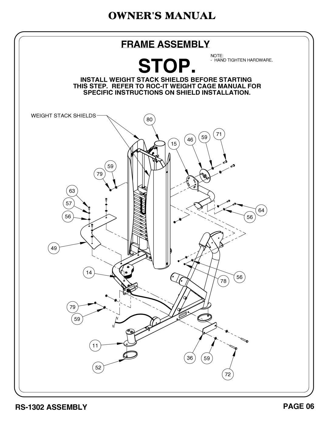 Hoist Fitness RS-1302 owner manual Stop 