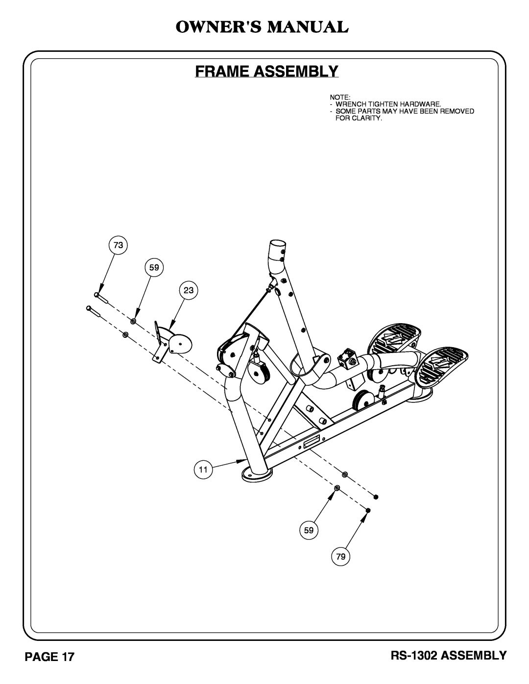 Hoist Fitness owner manual Owners Manual Frame Assembly, Page, RS-1302 ASSEMBLY 