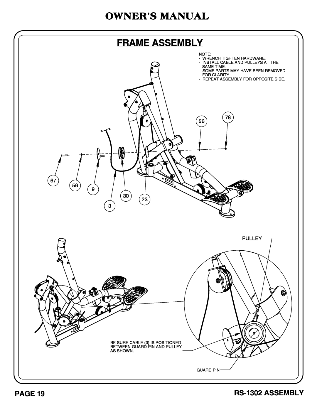 Hoist Fitness Owners Manual Frame Assembly, RS-1302 ASSEMBLY, Some Parts May Have Been Removed For Clarity, Guard Pin 