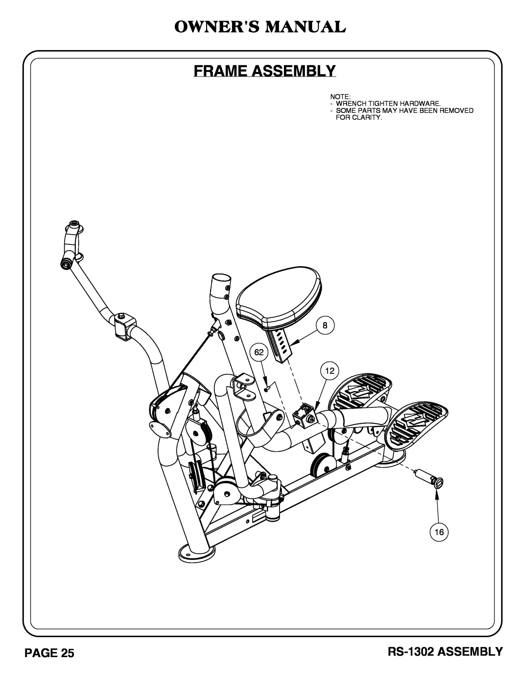 Hoist Fitness owner manual Owners Manual Frame Assembly, Page, RS-1302 ASSEMBLY 