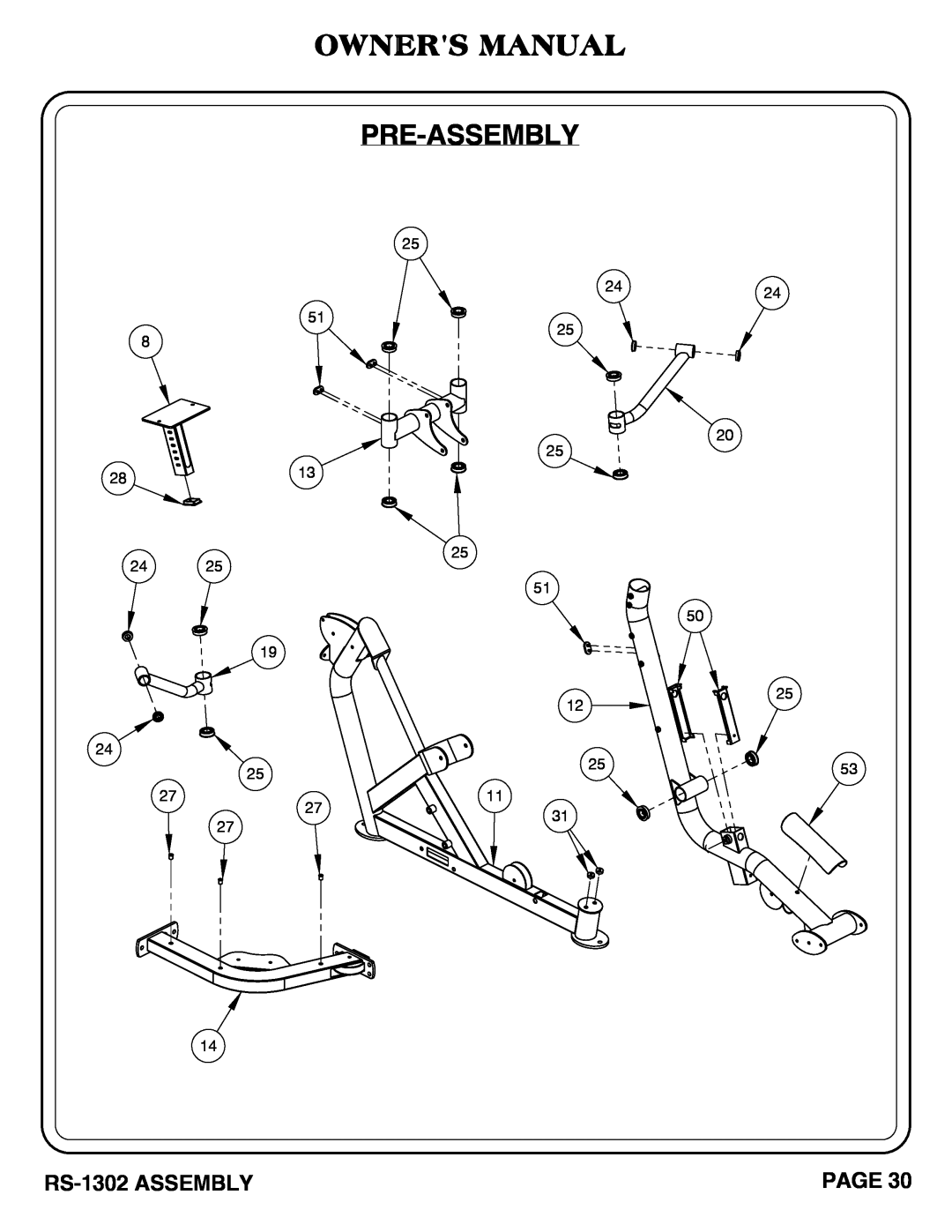 Hoist Fitness owner manual Owners Manual Pre-Assembly, RS-1302 ASSEMBLY, Page 