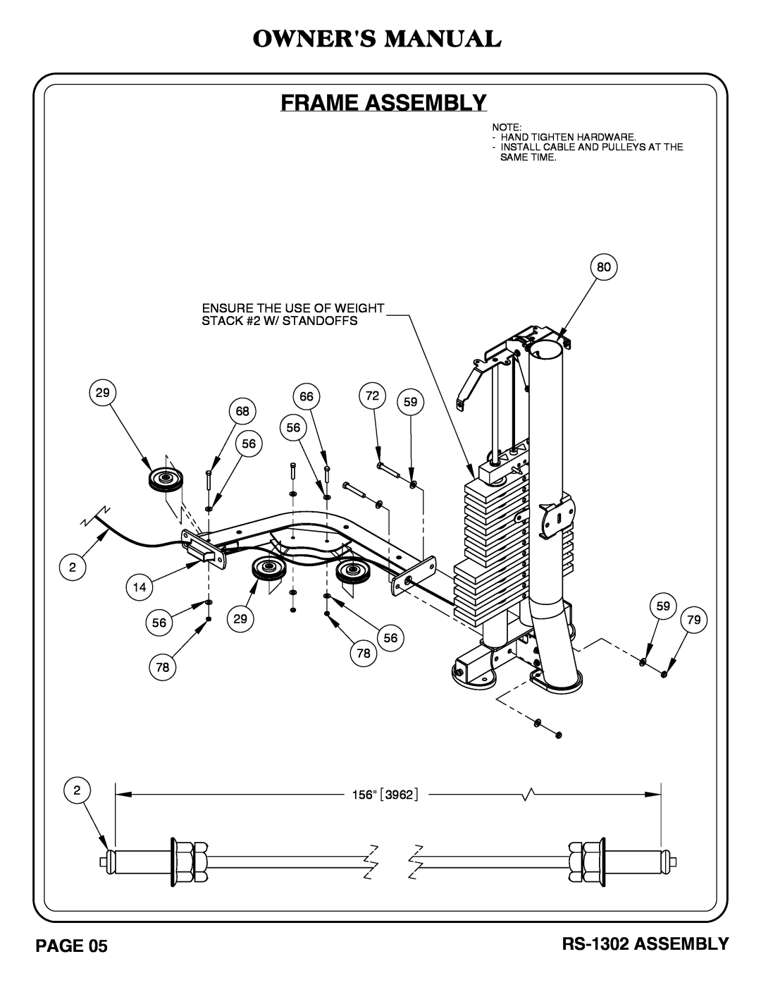 Hoist Fitness Owners Manual Frame Assembly, RS-1302 ASSEMBLY, ENSURE THE USE OF WEIGHT STACK #2 W/ STANDOFFS 