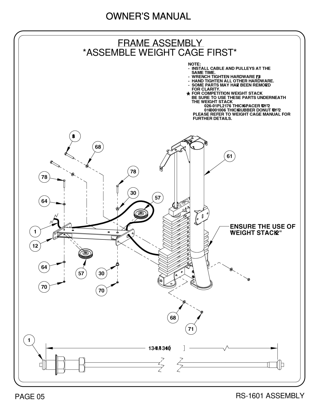 Hoist Fitness RS-1601 owner manual Frame Assembly Assemble Weight Cage First 